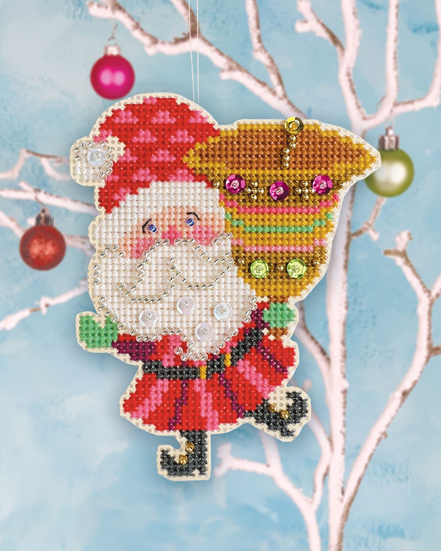Ring-a-Ding Santa - Satsuma Street cross stitch Christmas ornament kit —  Satsuma Street