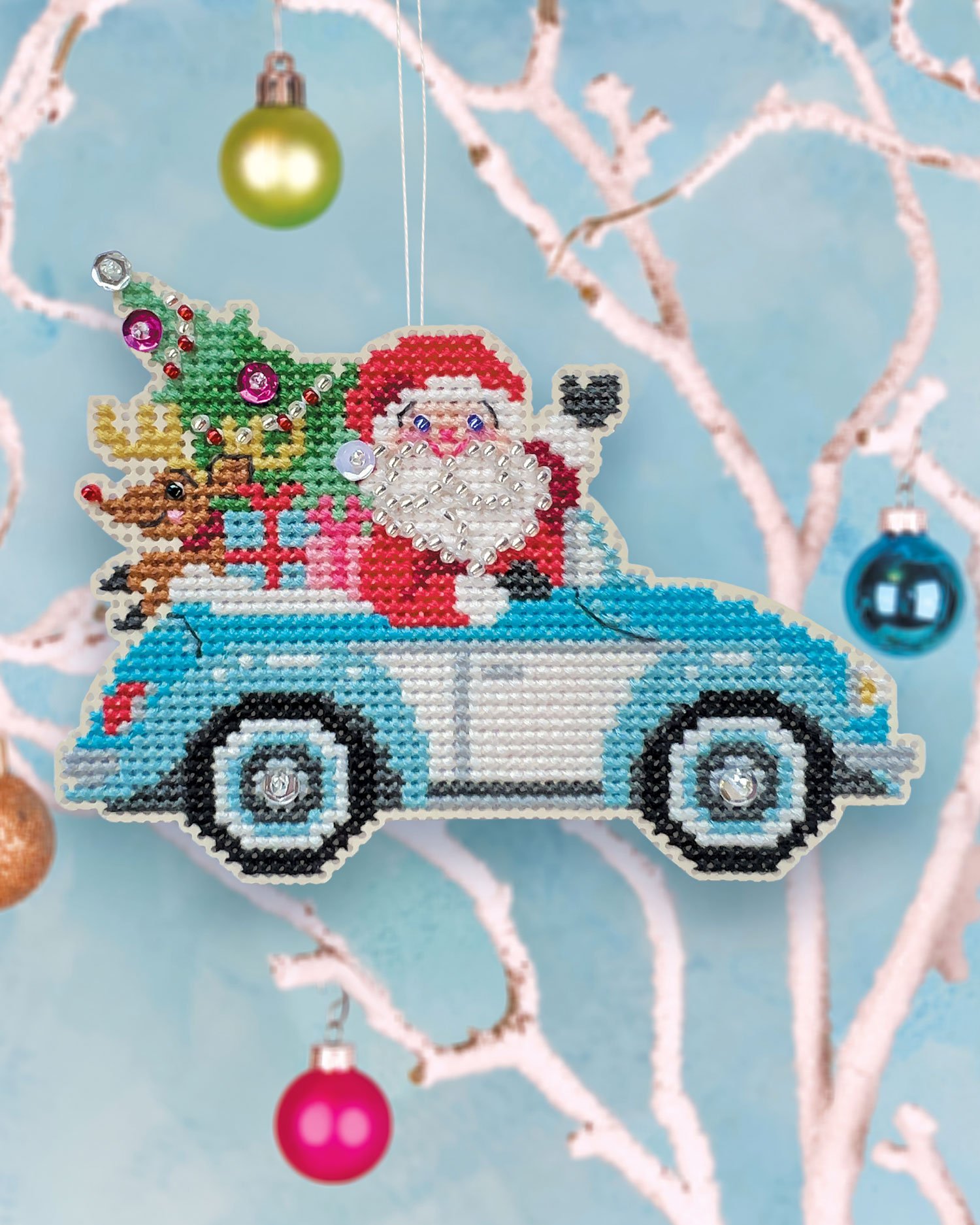 Christmas Cross Stitch Kits, Santa, Ice-skates and Xmas Car Decor Making  Set, Kit With Hoop, Counted Cross-stitch 