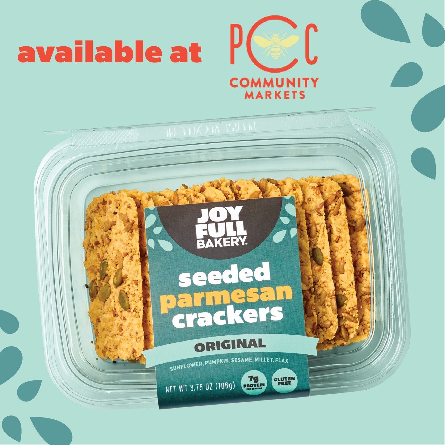Joyfull news comin at ya! If you live in the Greater Seattle area, you can find our Original Seeded Parmesan Crackers at PCC Community Markets! 💛
