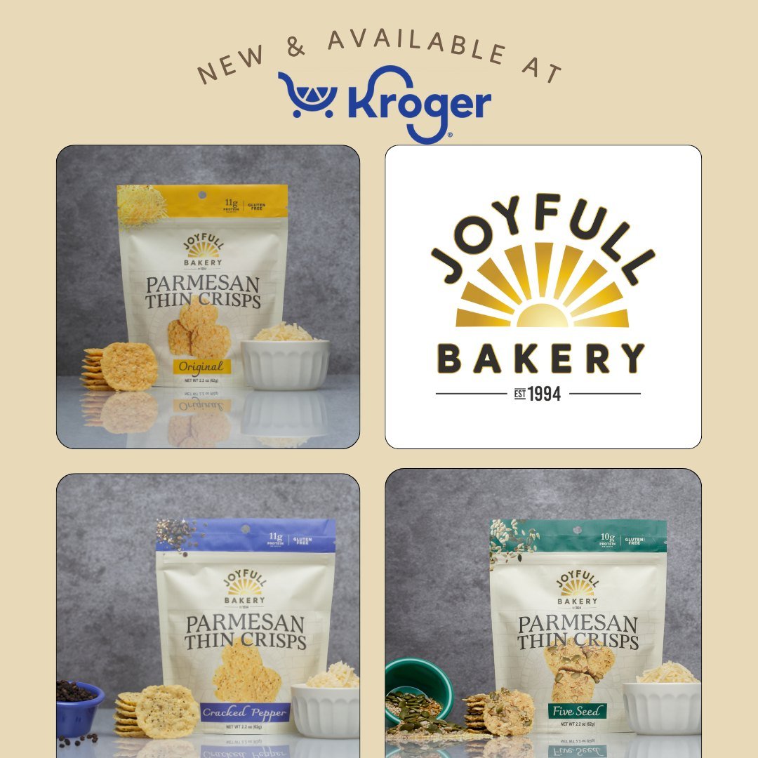 🧀 NEW at Kroger! 🎉
Snack lovers, rejoice! Joyfull Bakery's Parmesan Thin Crisps are now available nationwide at Kroger in three crave-worthy flavors:
✨ Original
✨ Cracked Pepper
✨ Five Seed

Packed with aged parmesan and baked to crispy perfection,