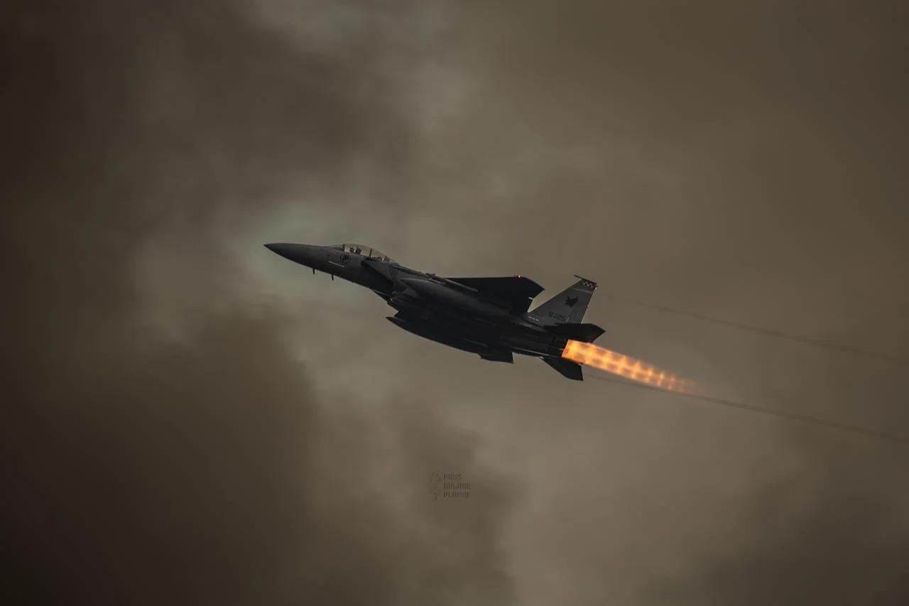 F-15SG during XBS 26, performing a high-speed climb under full afterburner