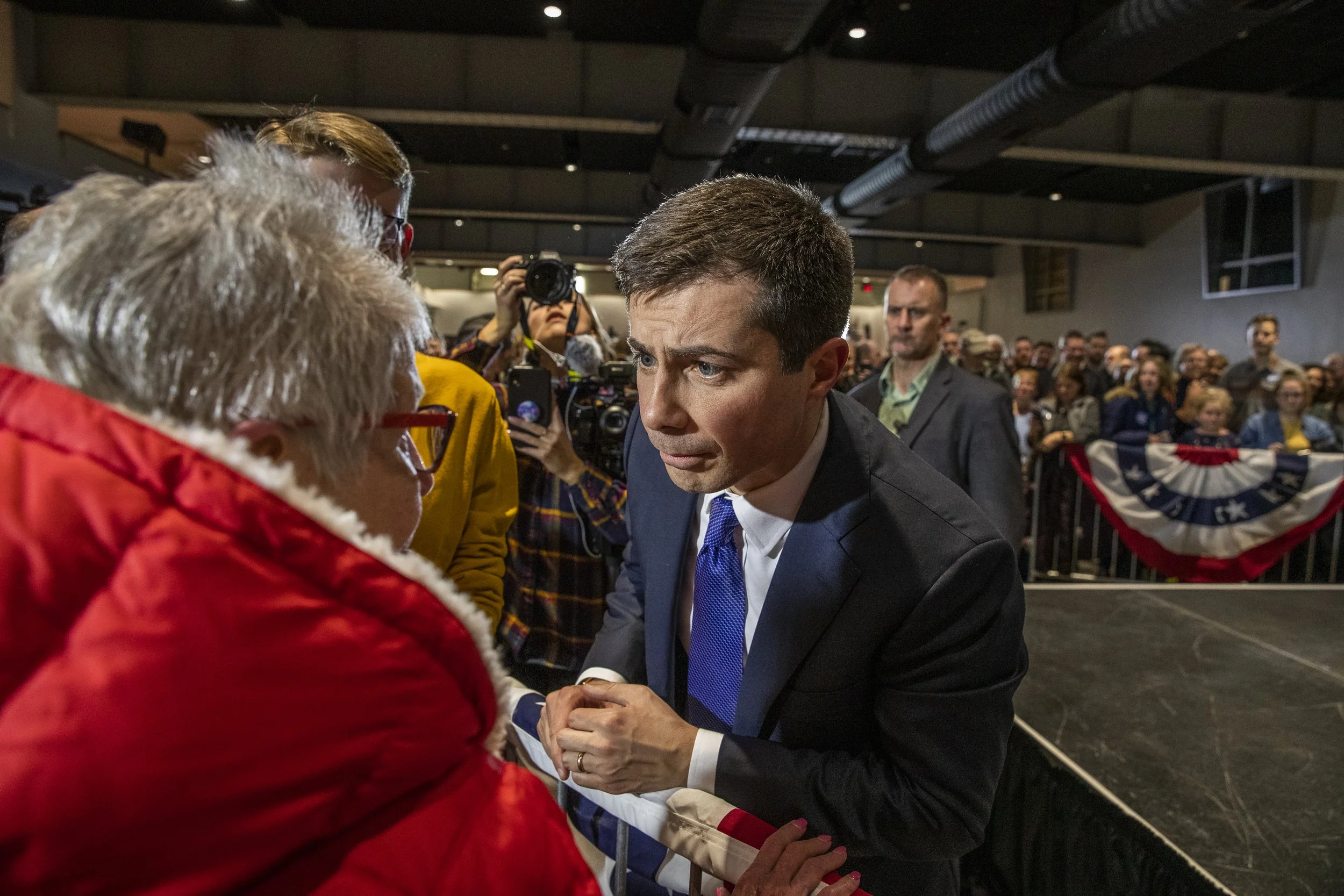  Former Mayor of South Bend Ind. Pete Buttigeg greets the crowd after his town hall at Cedar Rapids Veterans Memorial Building Armory on Tuesday, January 21st, 2020. Buttigeg is a democratic hopeful for the 2020 Presidential Election. (Tate Hildyard/