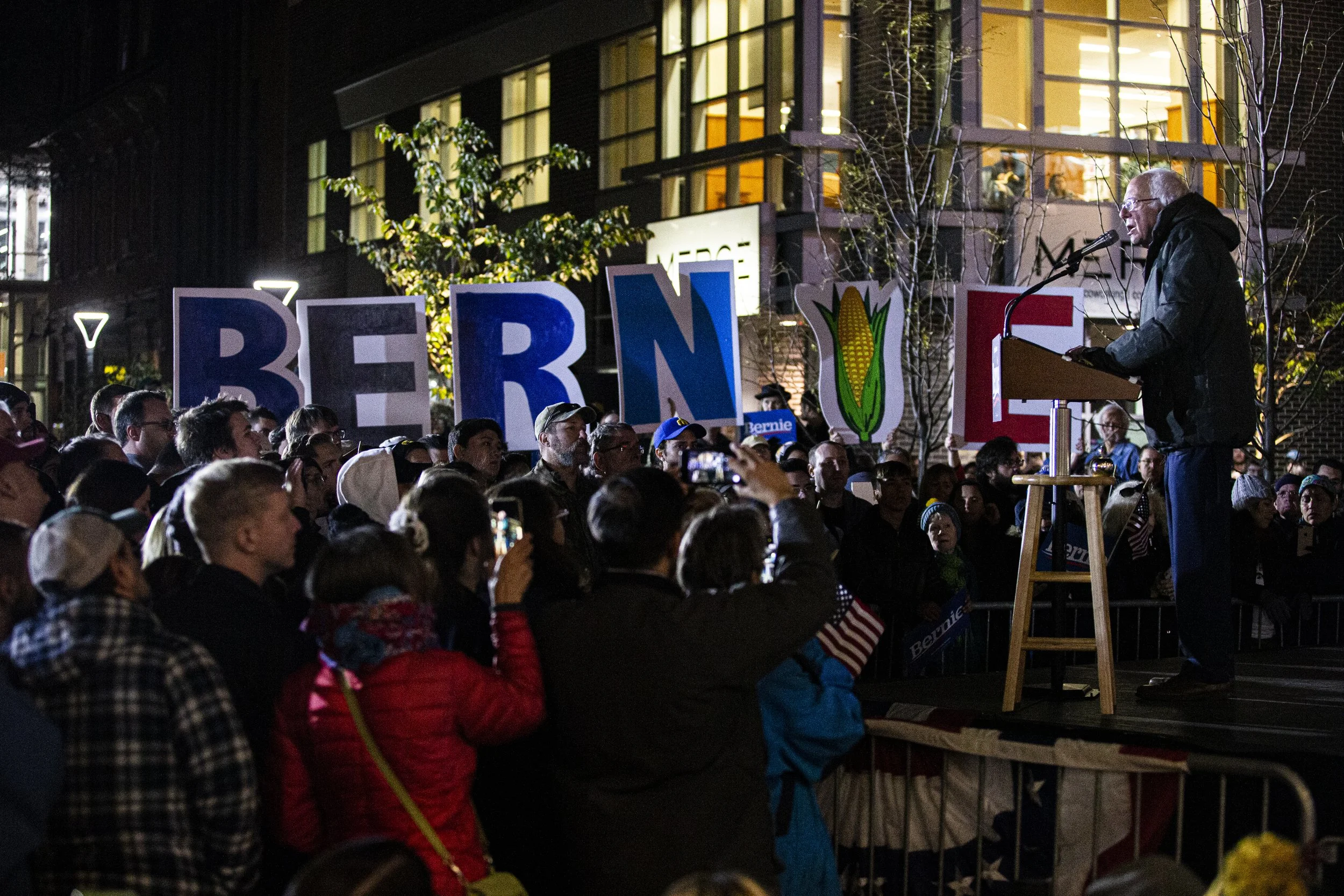  Bernie Sanders speaks before citizens at a rally in downtown Iowa City on Friday, October 25th, 2019. Bernie Sanders made an appearance downtown to drum up support for the upcoming Presidential Caucus. (Tate Hildyard/The Daily Iowan) 