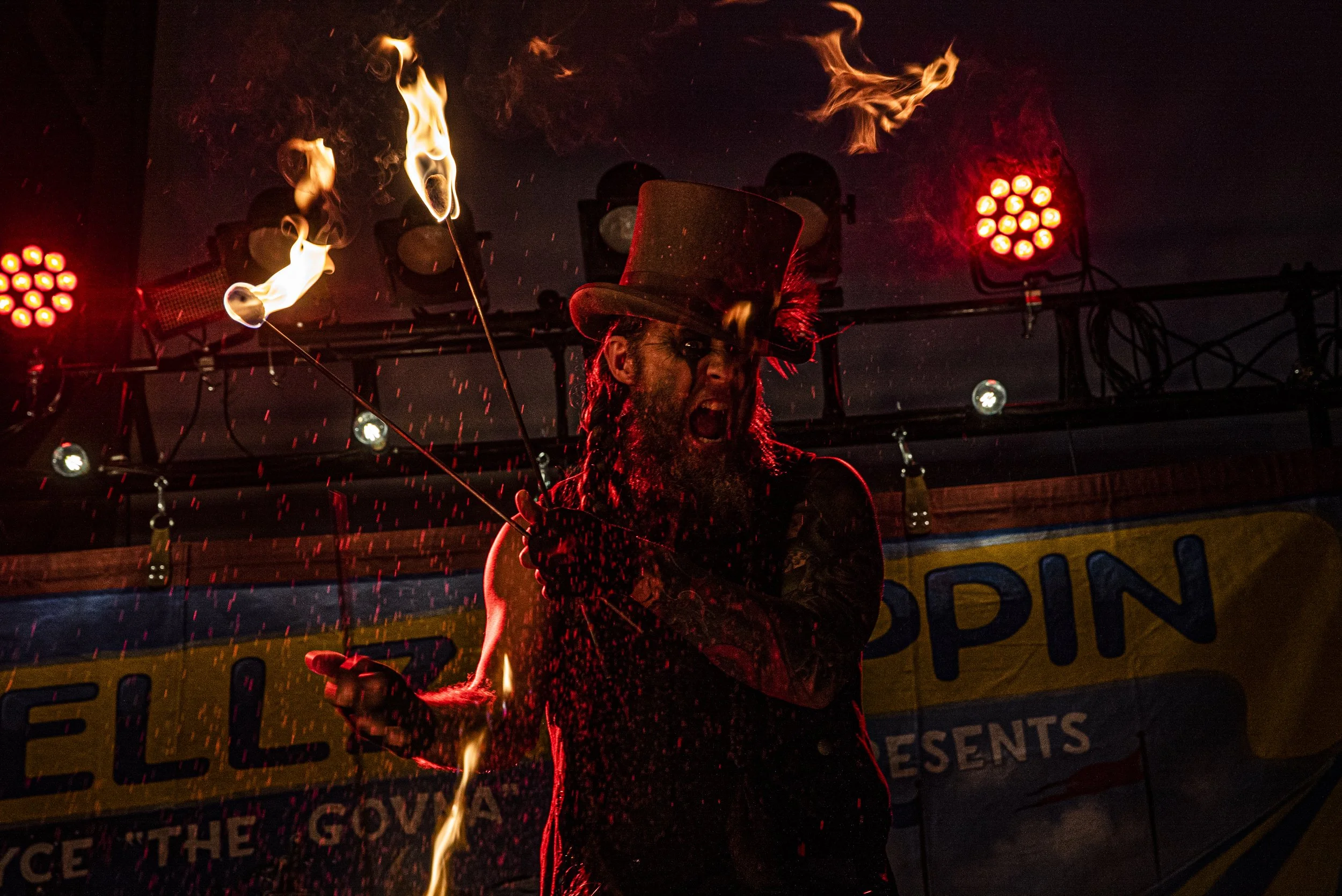  Performer, Bryce Graves aka “The Govna”  performs as part of Hellzapoppin Circus Sideshow Revue at Wildwood Saloon on Saturday, April 3rd, 2021. Hellzapoppin is a touring act harkening back to the days of circus freak shows updating the concept for 