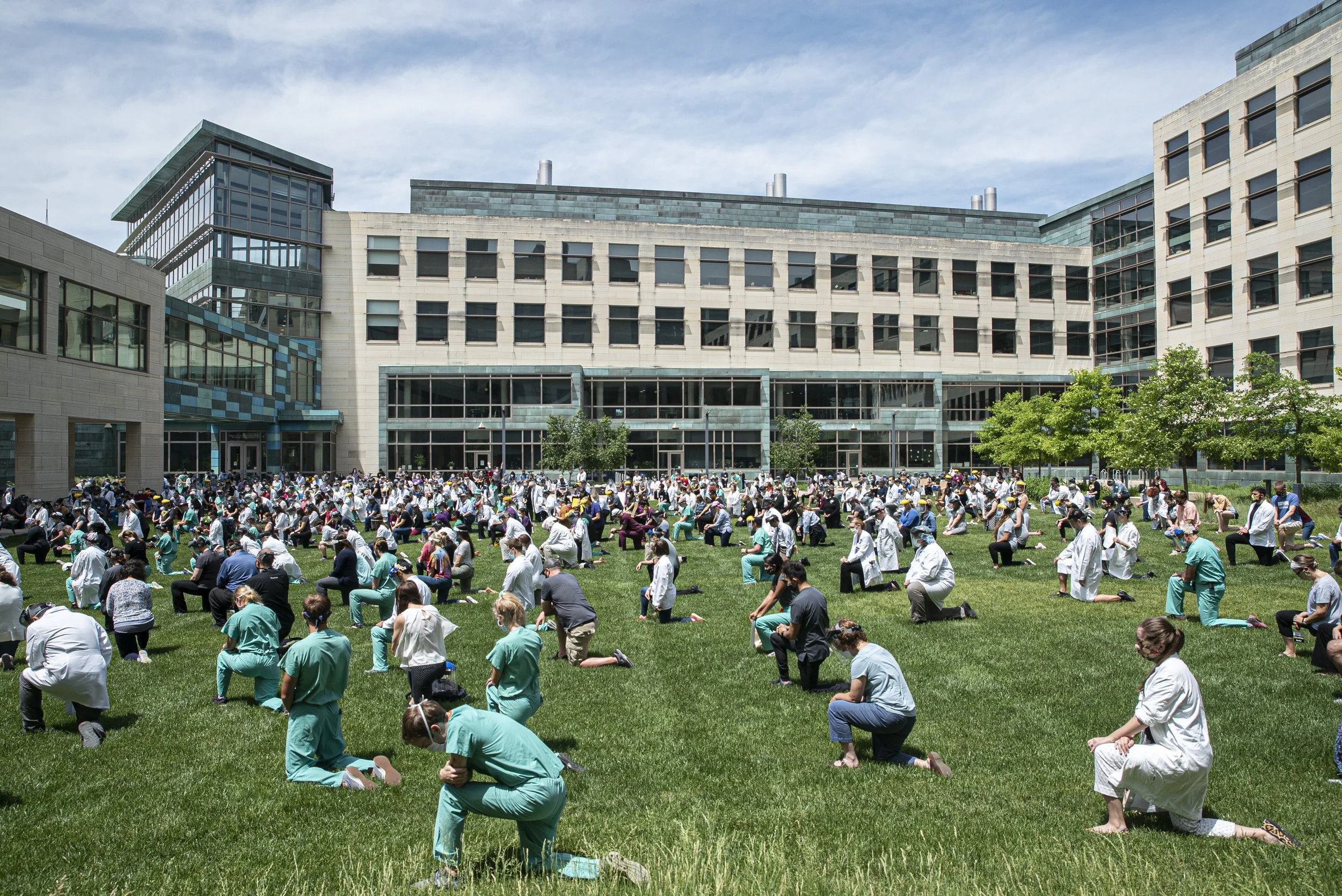  The Carver College of Medicine agreed outside the Medical Education Research Facility for White Coats for Black Lives on Friday, June 5th, 2020. The medical community silently knelt for ten minutes in honor of Breonna Taylor and George Floyd to prot