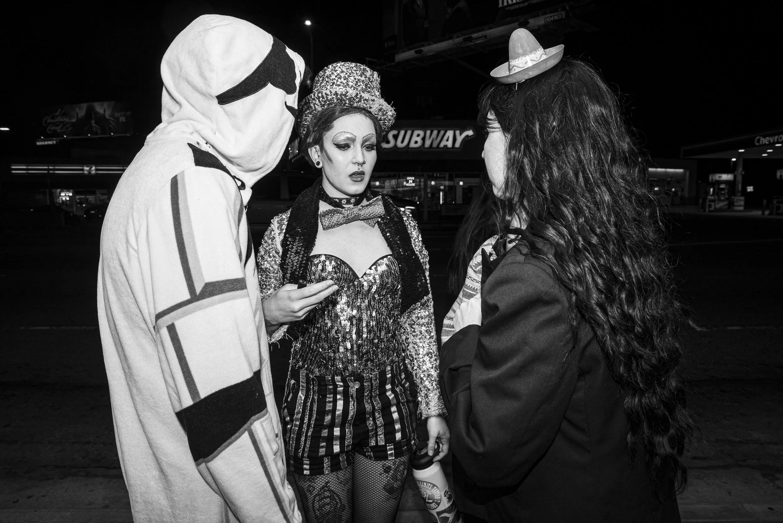  A group of Shadow Cast members convene outside of the Landmark’s Nuart Theater in Los Angeles before a weekly midnight screening of The Rocky Horror Picture Show on Saturday, January 4th, 2020. A Shadow Cast is a troupe of actors organized by movie 