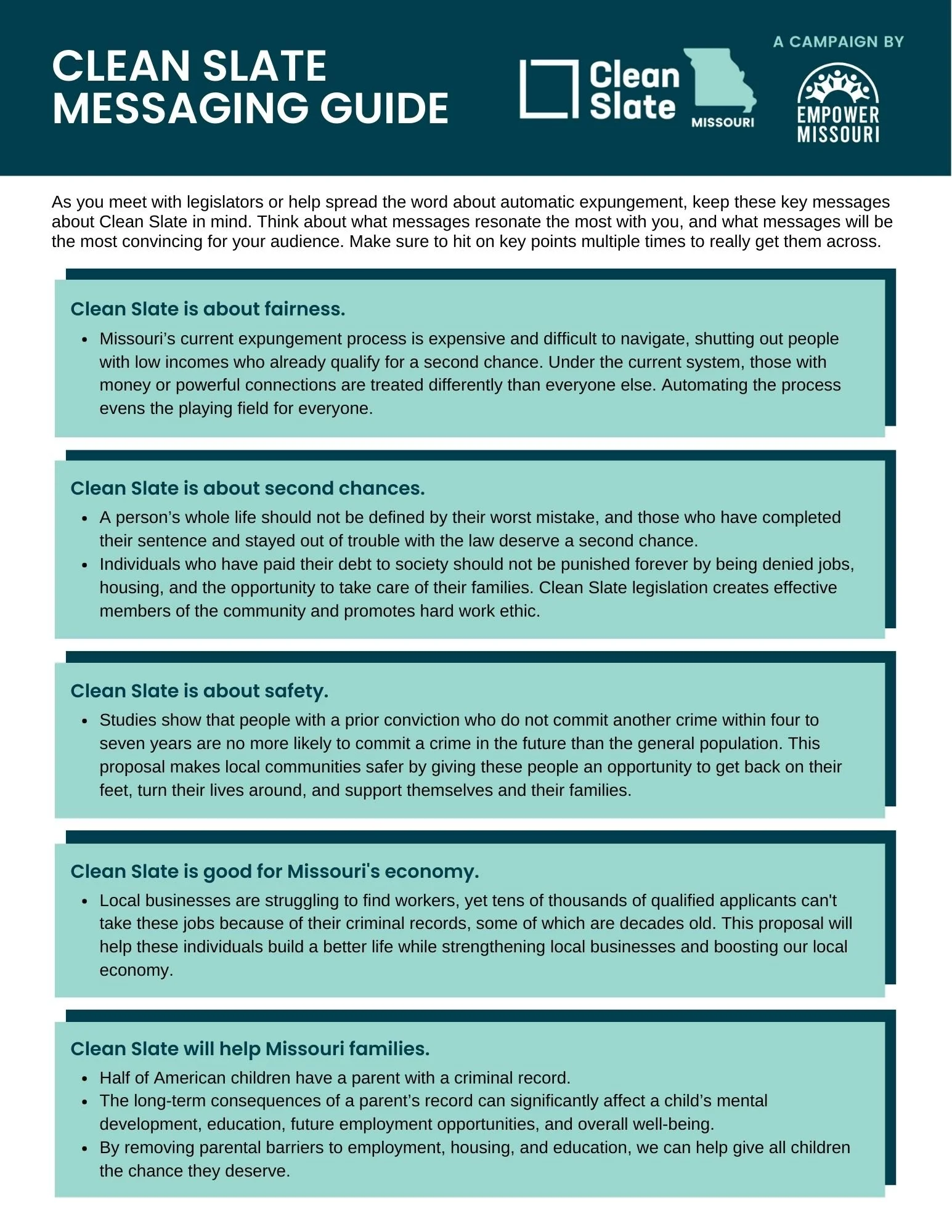 Clean Slate. Sign Fact Sheets — Missouri Clean Slate Campaign