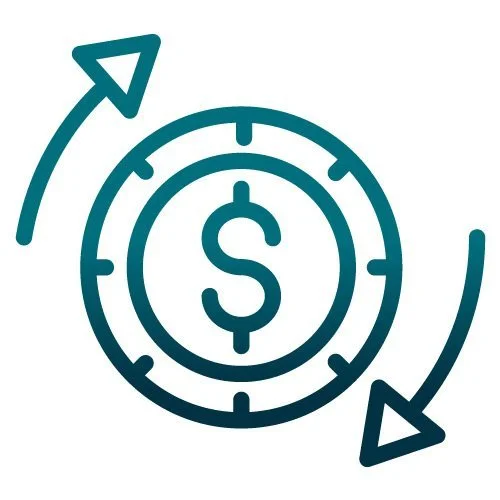 Icon of a dollar sign inside a clock, with two arrows indicating rotation or cycle.