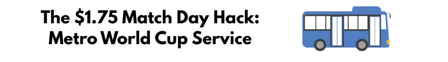 Title "The $1.75 Match Day Hack: Metro World Cup Service" and a small image of a bus
