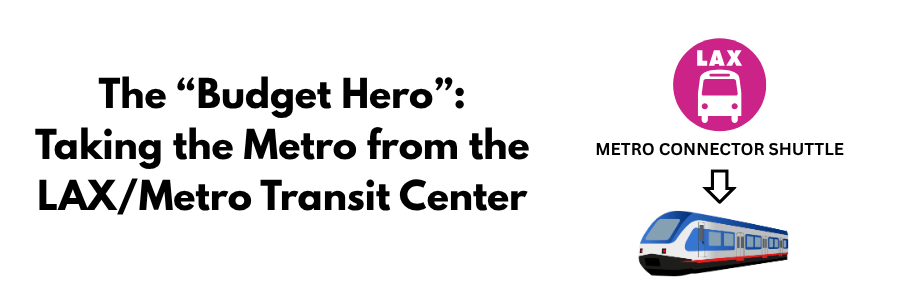 Title of the section taking the Metro from the LAX/Metro Transit Center and symbols showing the LAX Connector Shuttle and a metro