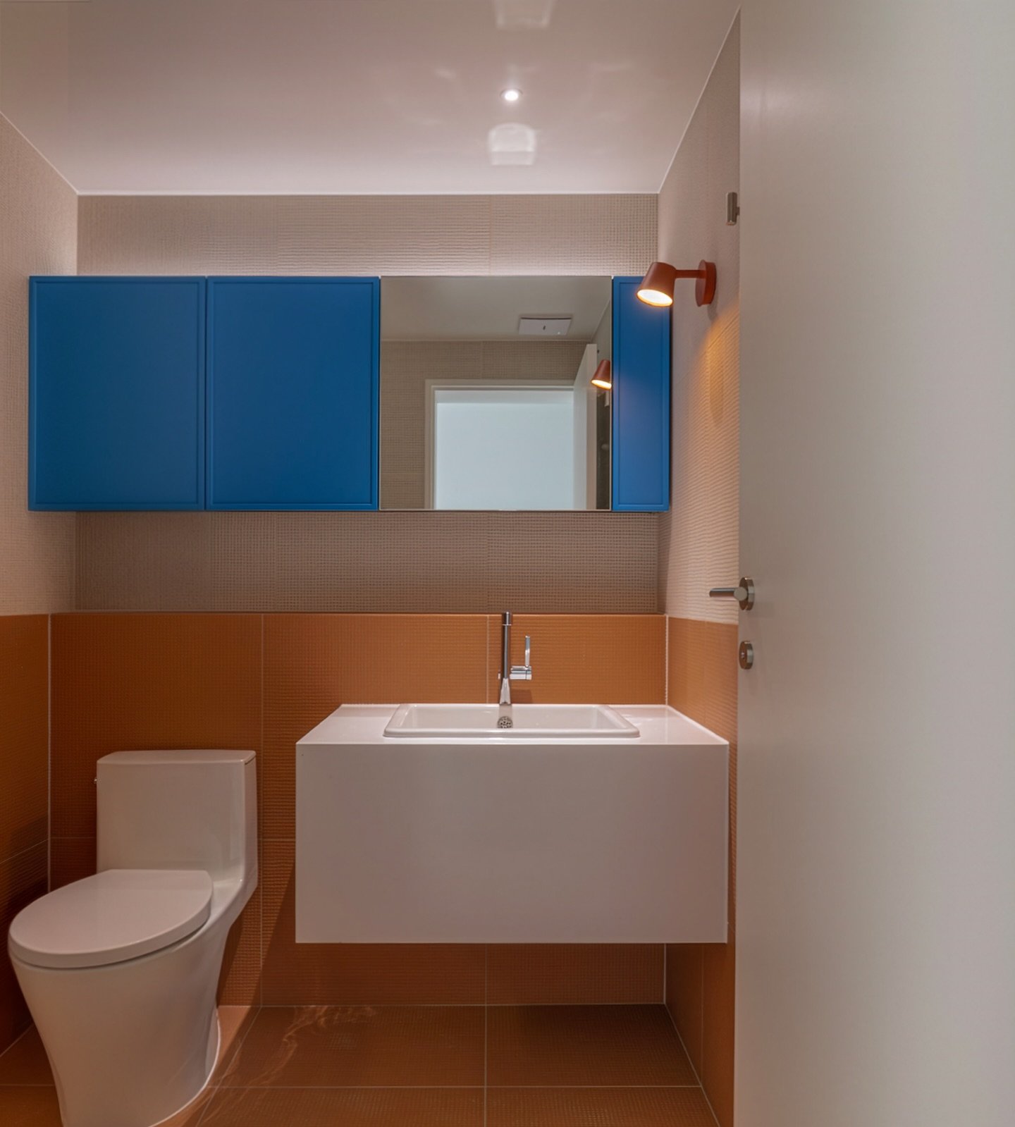 Muted orange, bold blue
부드러운 오렌지 톤은 공간에 은은한 온기를 더하고,
선명한 블루는 공간의 분위기를 또렷하게 잡아줍니다