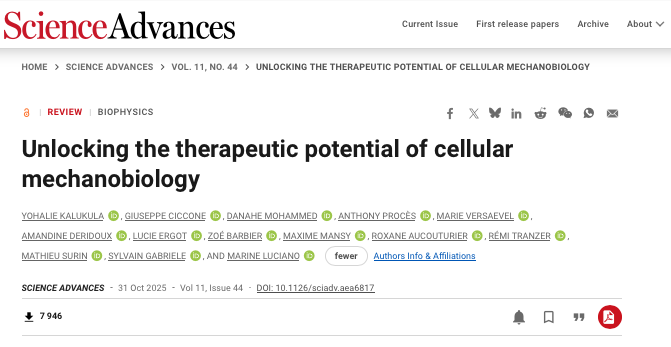 Sciences Advances Mechanobiology Mechanomedicine Marine Luciano Sylvain GABRIELE SYMBIOSE UMONS