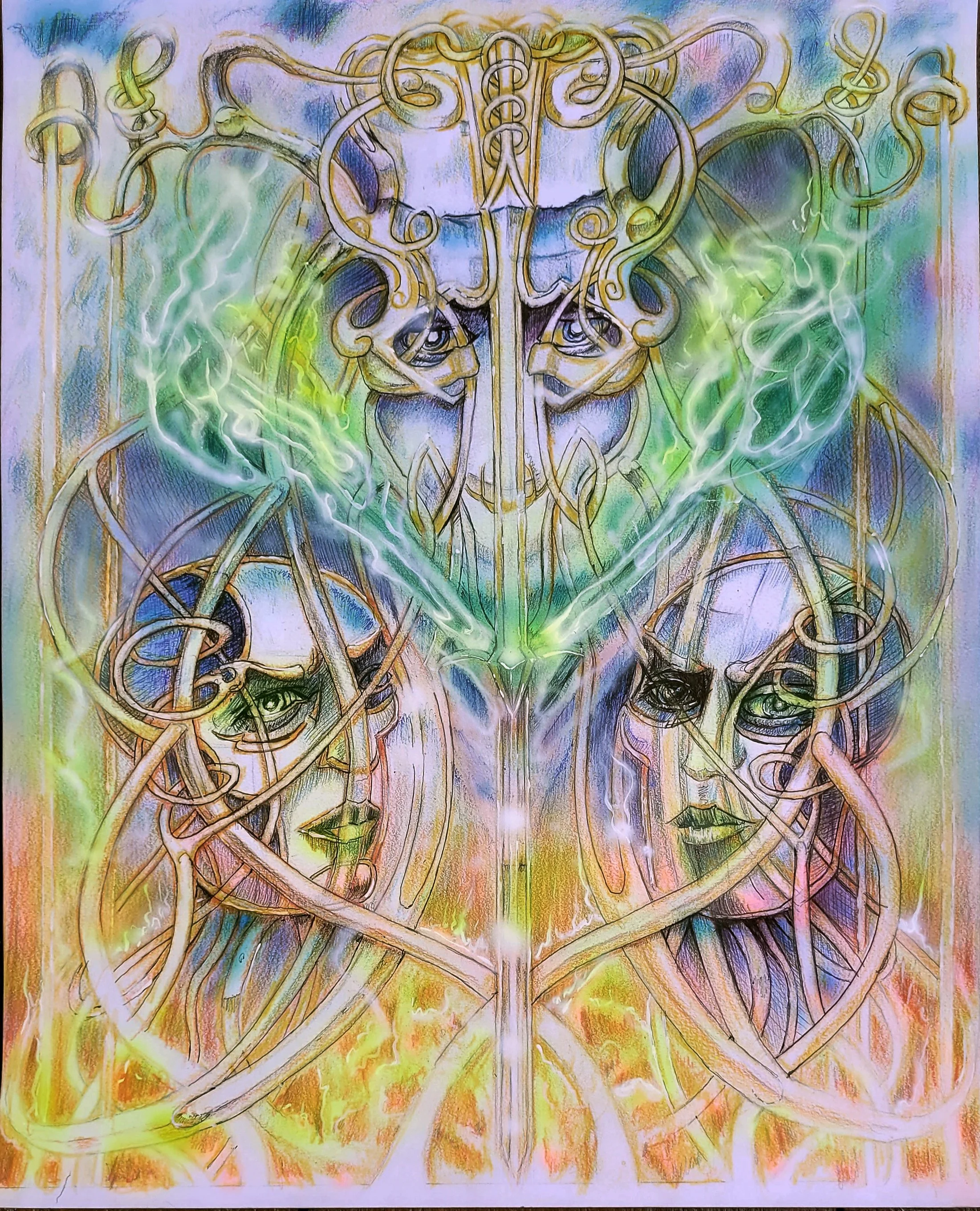 VIDAR, BALDUR and HEIMDALL - VIDAR (top center)  
is the son of Odin and the Giantess Grid. He is both strong and taciturn also considered  by the ancients to be a personification of the primaeval forest and the forces of nature. Vidar surnamed "The 