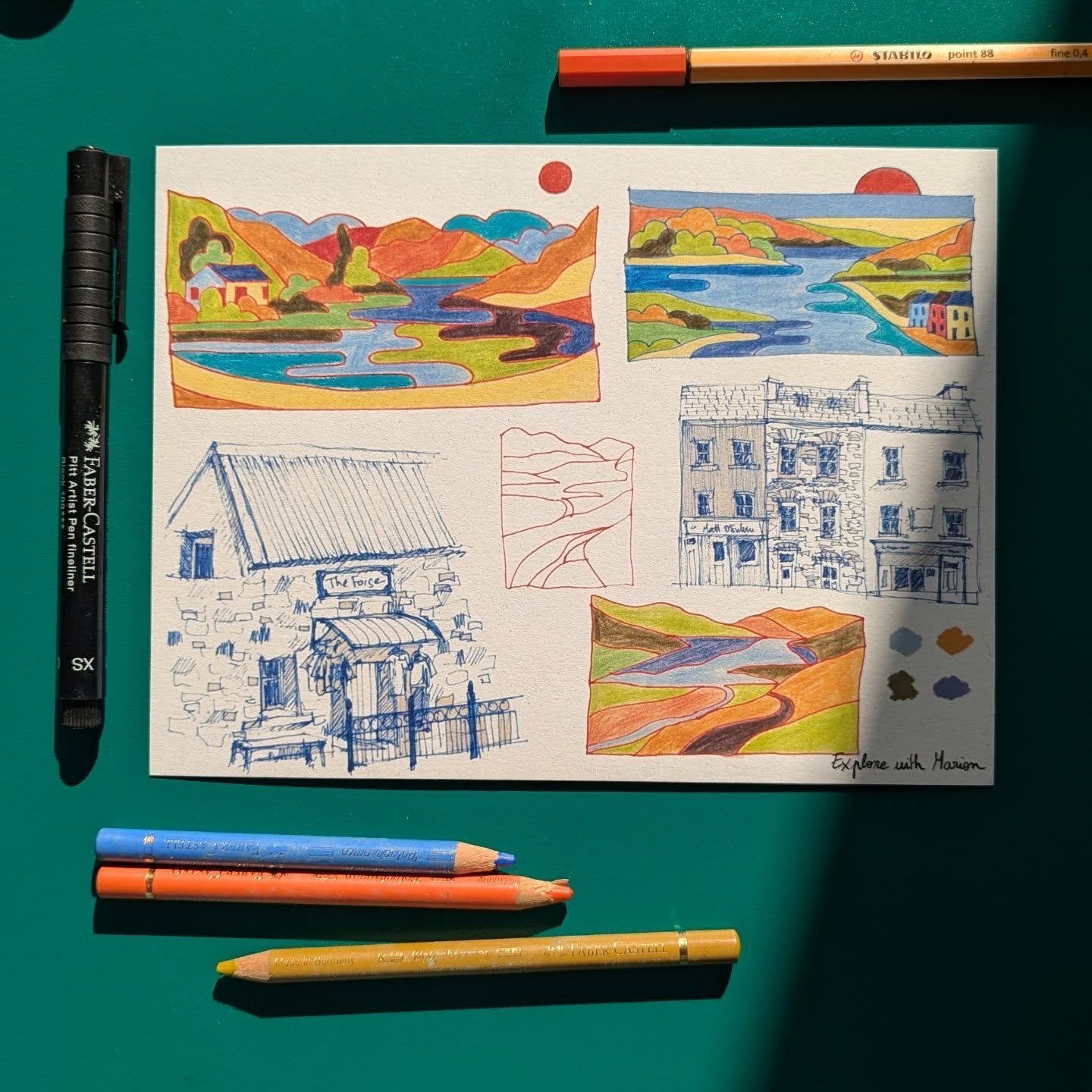 Ireland offers such a beautiful palette of colours 🎨 this week promises to be sunny, will definitely be out sketching! 

Sketchbook page available on www.explorewithmarion.com (link in bio)

#discoverireland #irelandlandscape #irelandillustration #i