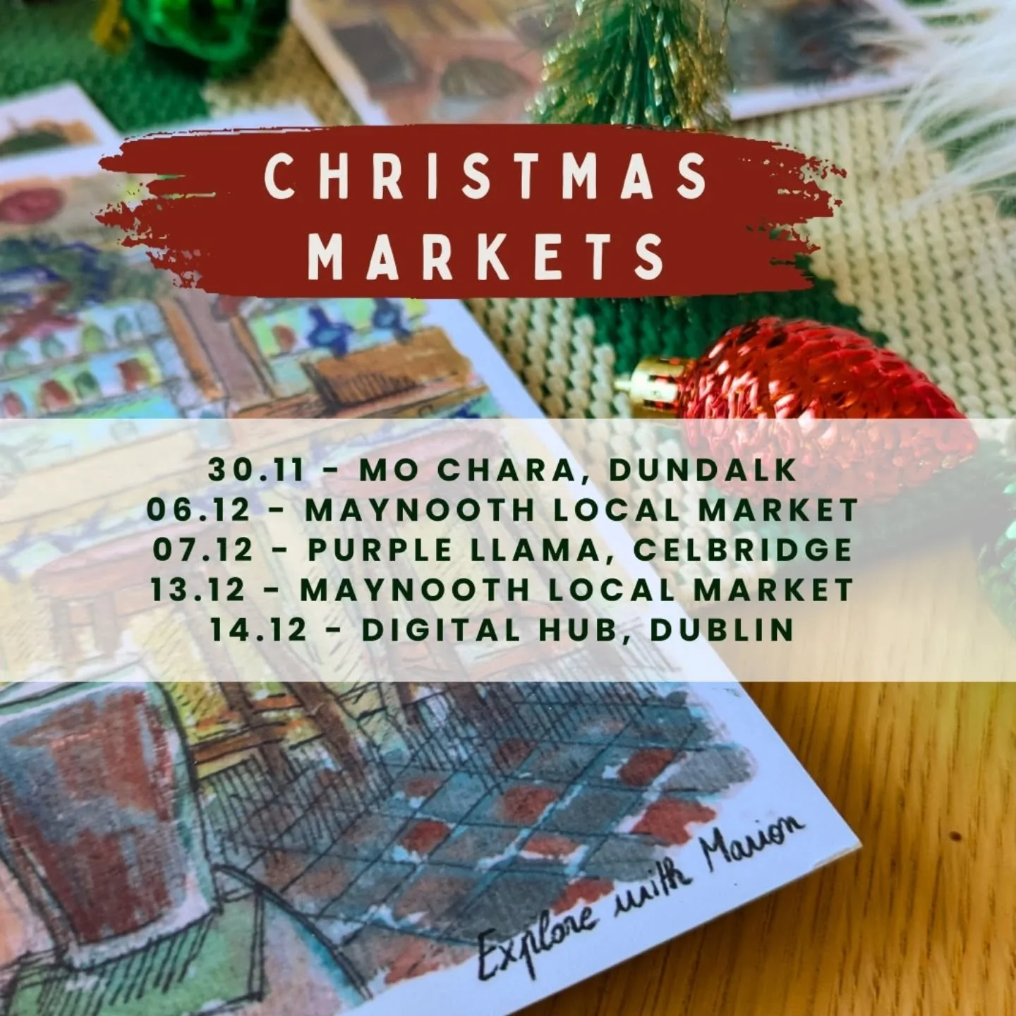 Where to find me before Christmas!
Come explore Ireland through my collection of travel posters, art prints, postcards, stickers, keyrings, and more. I&rsquo;ll even bring one of my sketchbooks so you can sneak a little peek 👀

30.11 - @_mochara 
06
