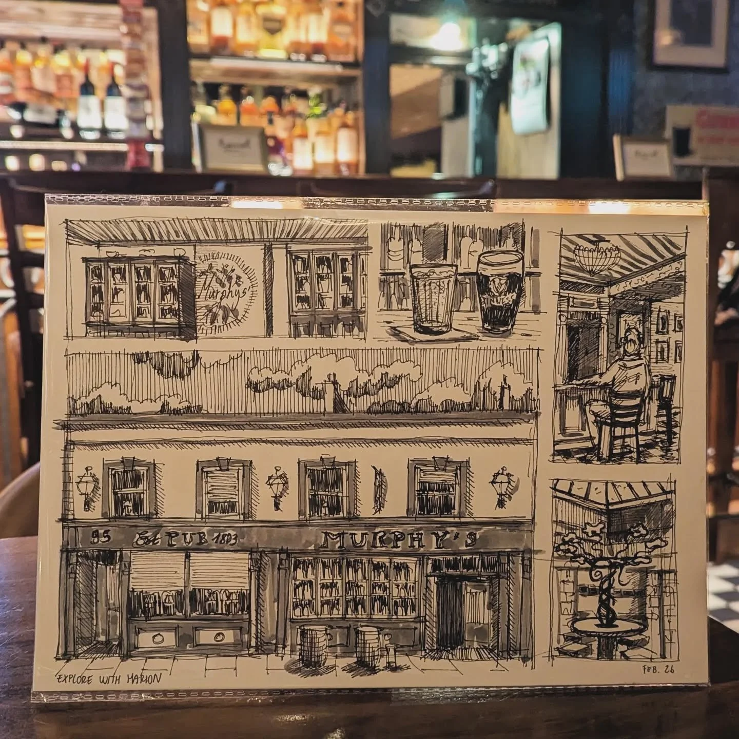 A custom sketch featuring the building facade, cheeky pints &amp; some internal details at Murphy's pub in Rathmines. Our go-to place to watch the 6 nations!

@murphysrathmines1803 #rathmines #irishpub #sketch #discoverireland #discoverdublin