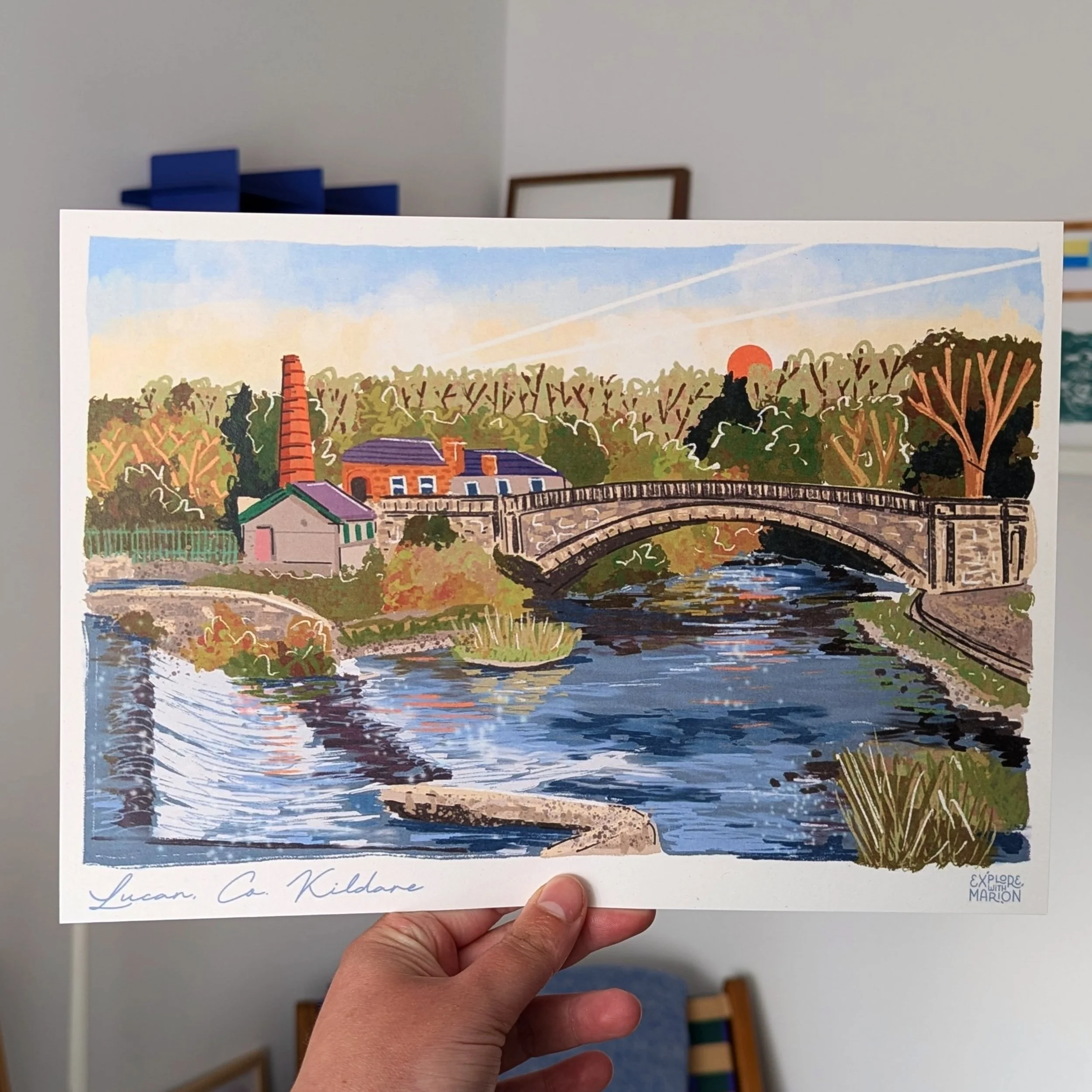 Lucan, a new Ireland Travel Poster had joined the collection! 
Historic suburb of Dublin, Lucan is a lovely town with a great community energy, beautiful riverside walks and great parks.

A4 (21cm x 29.7cm) illustration printed on 100% recycled textu