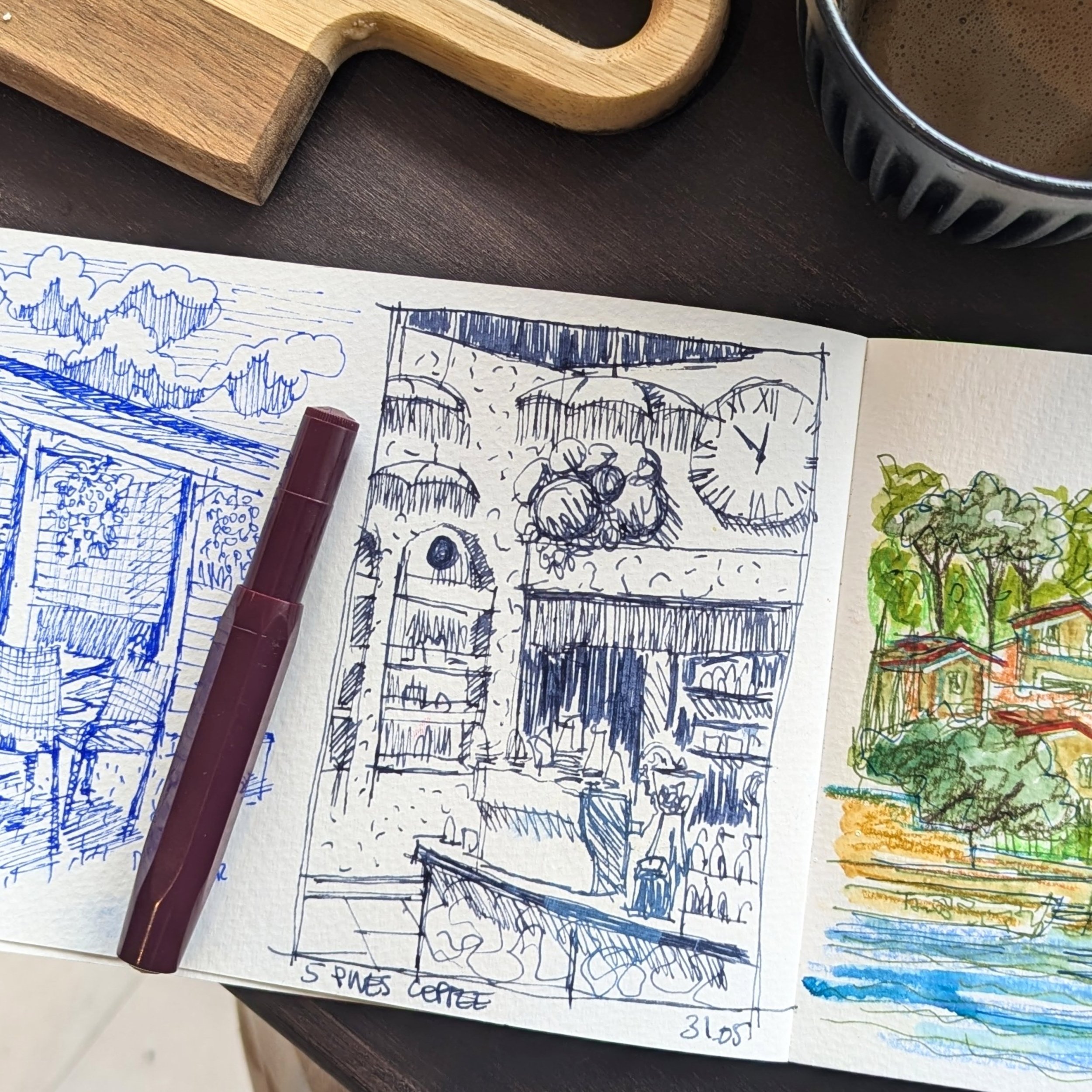Five coffee shops. Five sketches. One very good excuse to sit with an oat latte and soak up the moment. ☕✏️

There's something about sketching on-site that no photo can replace, the background noise, the smell of coffee, and the lovely curiosity of p