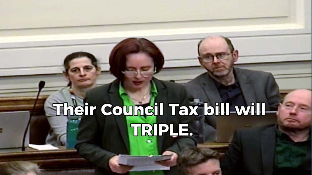 Council tax set to triple for the most vulnerable people. Green party opposes.