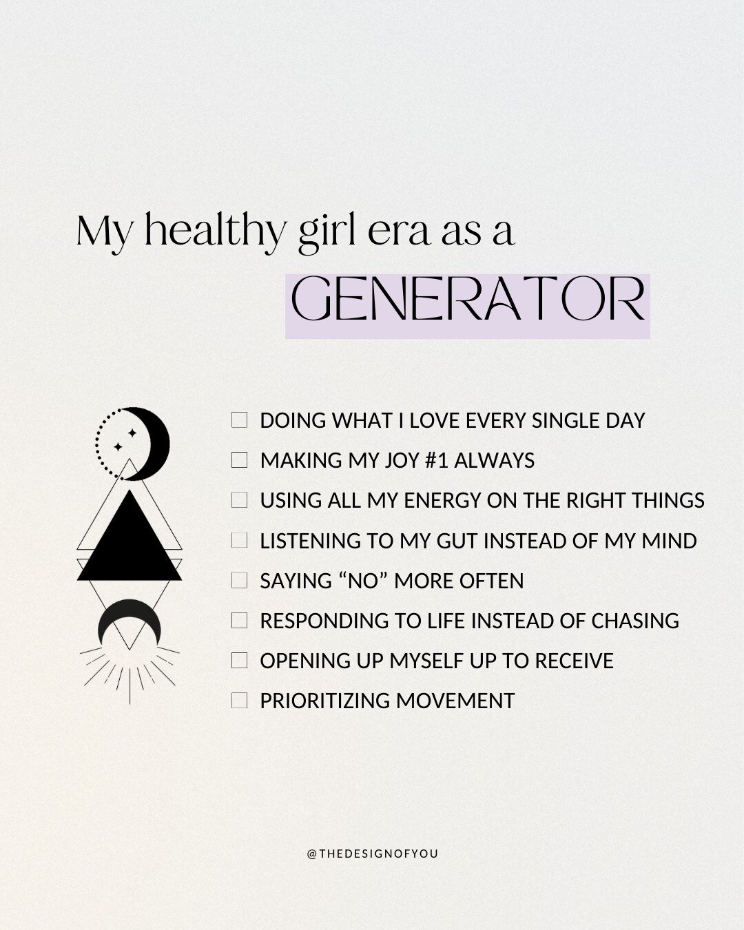 What your healthy girl era looks like in Human Design 💅

Swipe for yours, ladies 😘

The healthiest version of you honors and respects the way that your energy flows! 

💫 My Generators &ndash; a healthy you looks sparkly, warm, and inviting followi