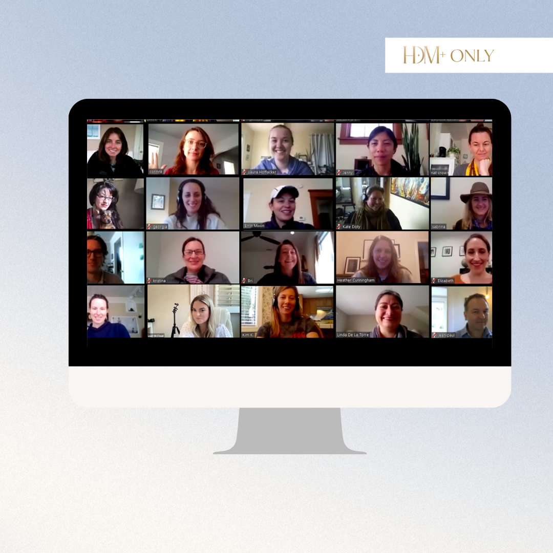A computer screen displaying a video conference with 20 smiling participants in individual windows.
