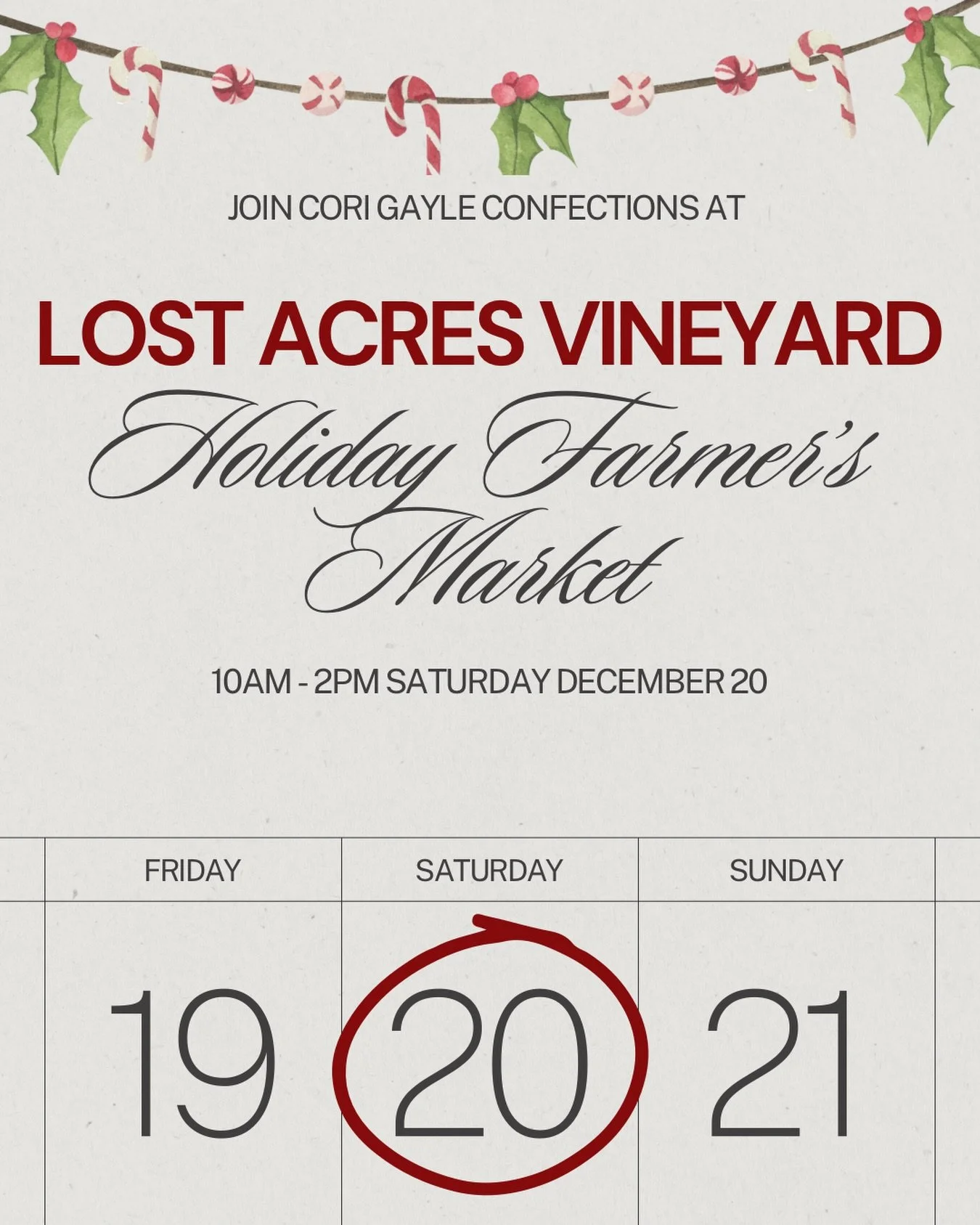The best way to prep for your holiday meal? 

The @lostacresvineyard Holiday Farmer&rsquo;s Market!

Join me and tons of other local vendors on Saturday 12/20 to get everything you need. I&rsquo;ll be there with cookies and English muffin bread but y