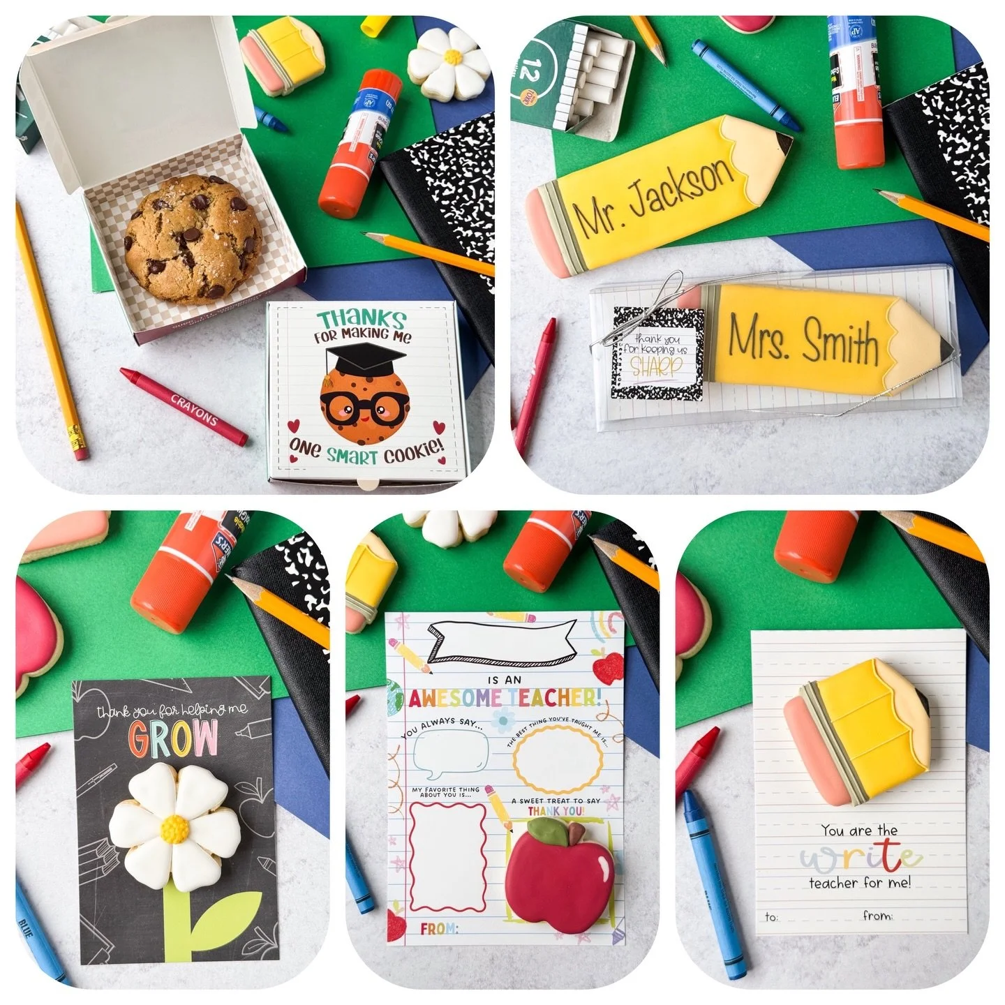 Teacher Appreciation Week is coming up May 4-8! 

Teachers are the absolute best of the best and deserve the world and more! What better way to tell your teachers thank you than with a cookie? 

Mini cookie cards, personalized pencil cookies, and eve