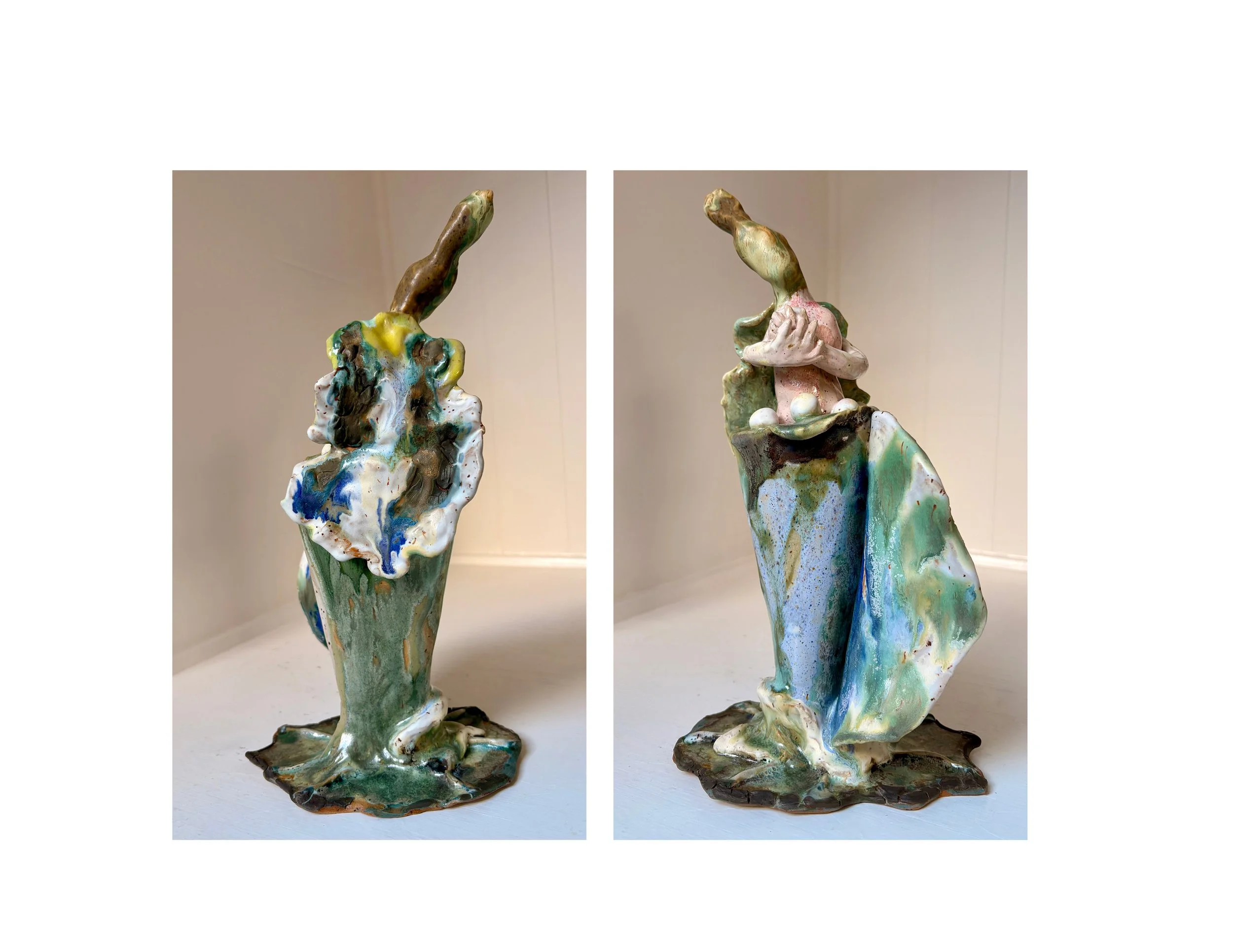 Clay is fundamental to my practice. It introduces physical presence, permanence, and scale, while the glaze functions as light and water, completing the form through a controlled yet unpredictable process. Each Fjordling is created through a dialogue