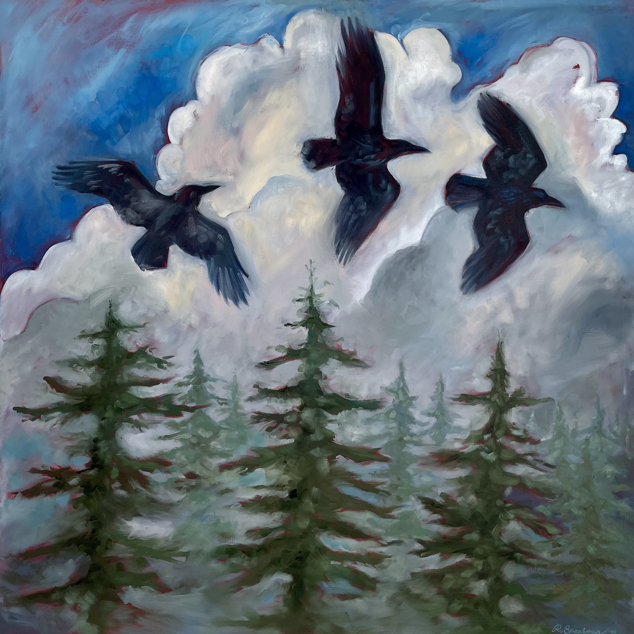36"x36" "Three Ravens"