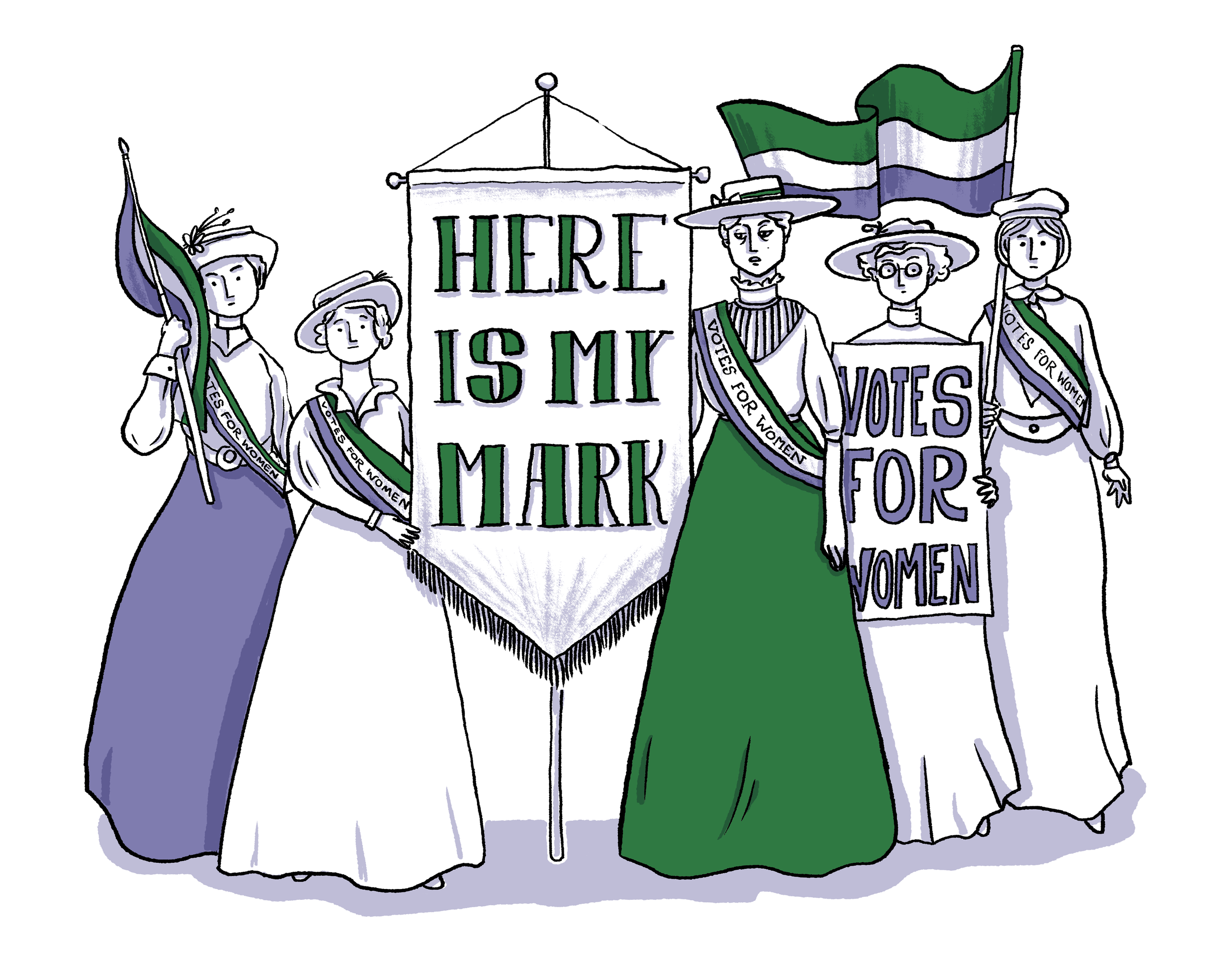 A group of suffragette women asking peacefully for their vote