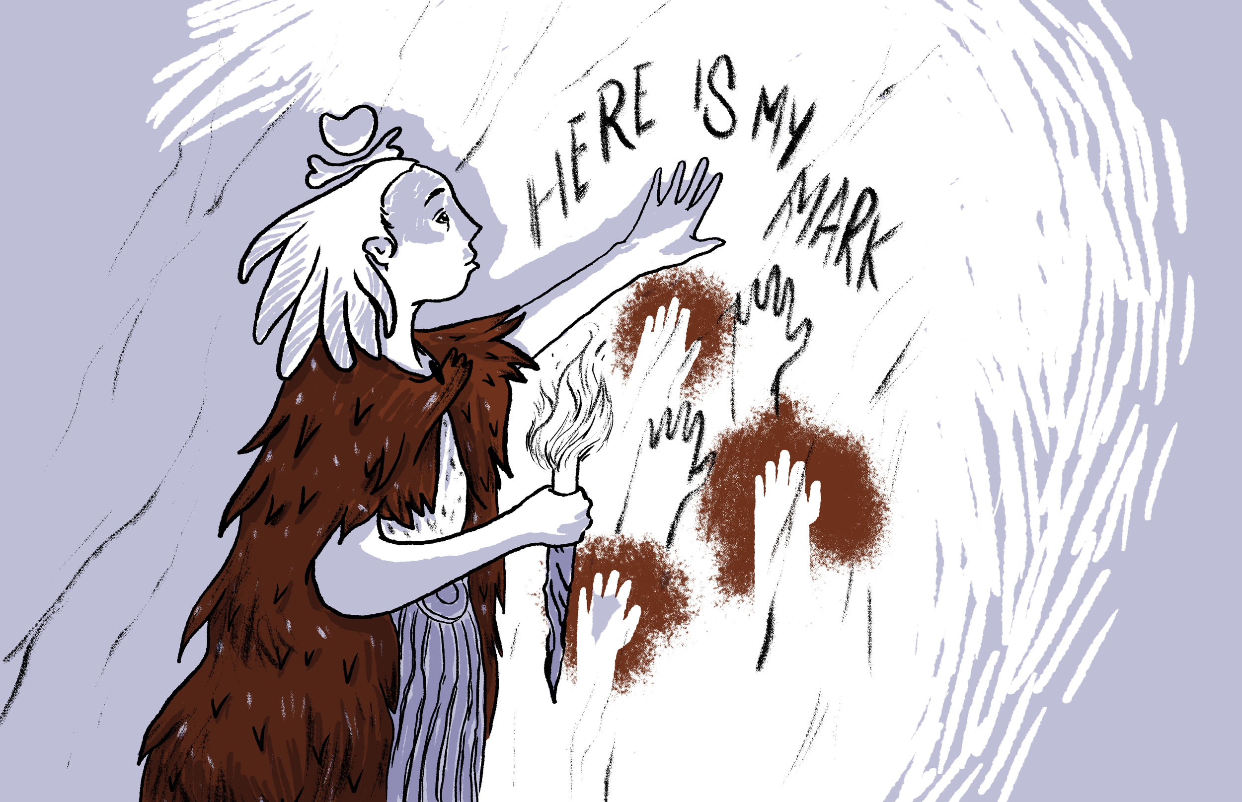 A picture of a woman leaving her mark on the wall of a cave illustration