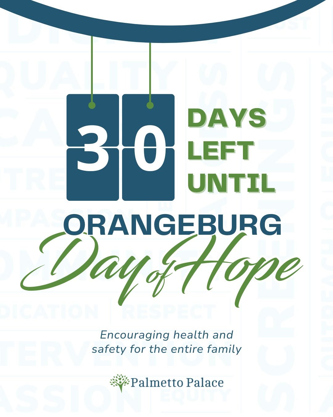 Can you believe it's only one month until the 4th Annual Day of Hope in Orangeburg, SC?! We can't wait for you to join the Palmetto Palace and our community partners for health and safety education, kids activities, a Car Show, and our FREE Dental Da