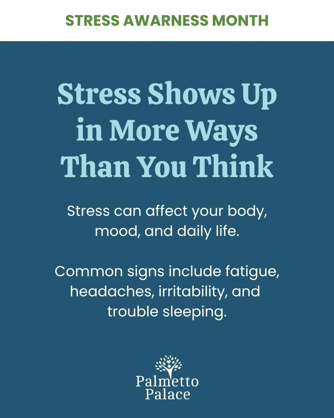 April is Stress Awareness Month. Tension and strain can manifest physically (headaches, muscle tightness), mentally (difficulty concentrating, racing thoughts) and emotionally (irritability, persistent worry), yet many people overlook those early war
