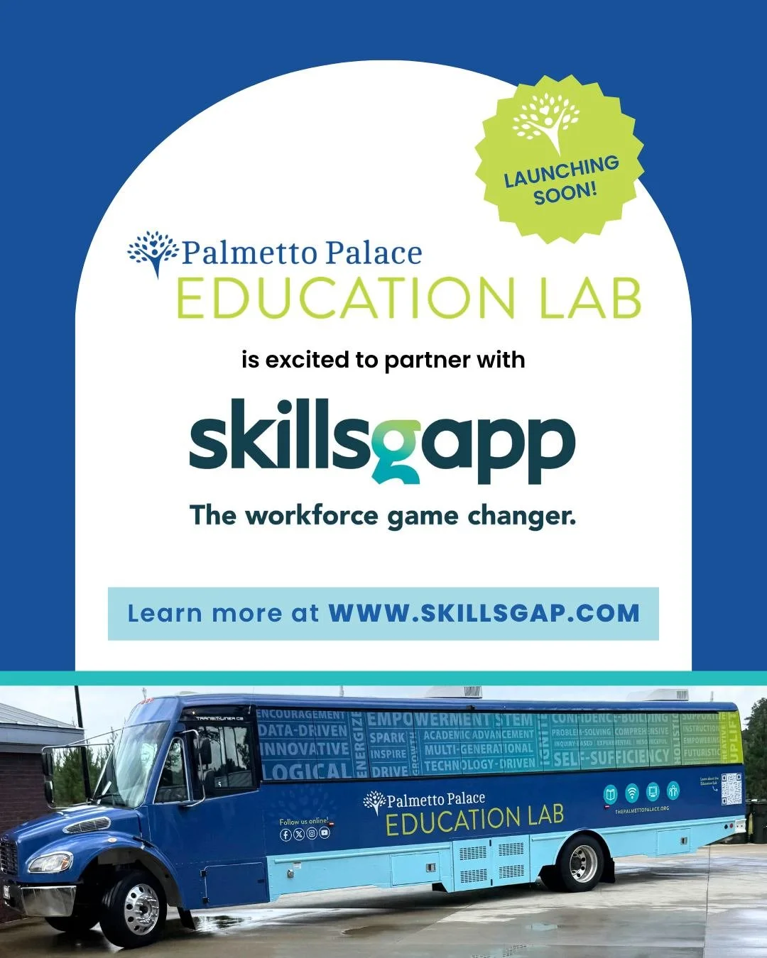 Our new mobile education lab, BLU, is excited to partner with Skillsgapp to help provide high tech engagement and career readiness for Lowcountry youth. Half of high school graduates will end up in low-wage jobs, unaware of the meaningful careers rig