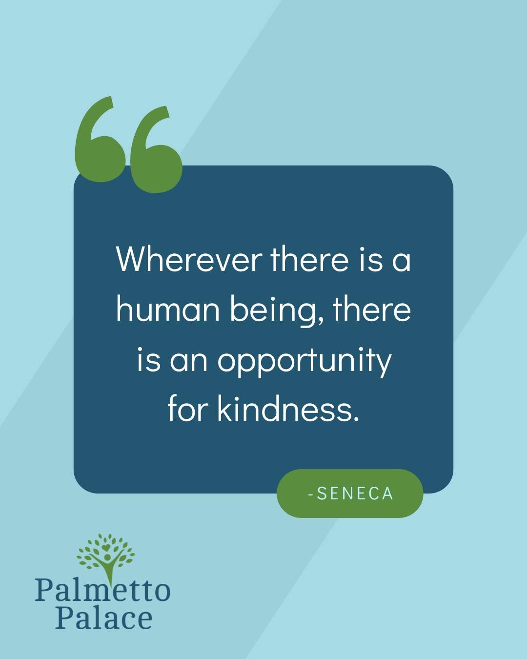 #MotivationMonday: Small acts of compassion such as listening, offering help, or sharing a smile all remind us of our shared humanity and knit stronger communities. Roman philosopher Seneca had it right!

#PalmettoPalace #community #healthcare #South