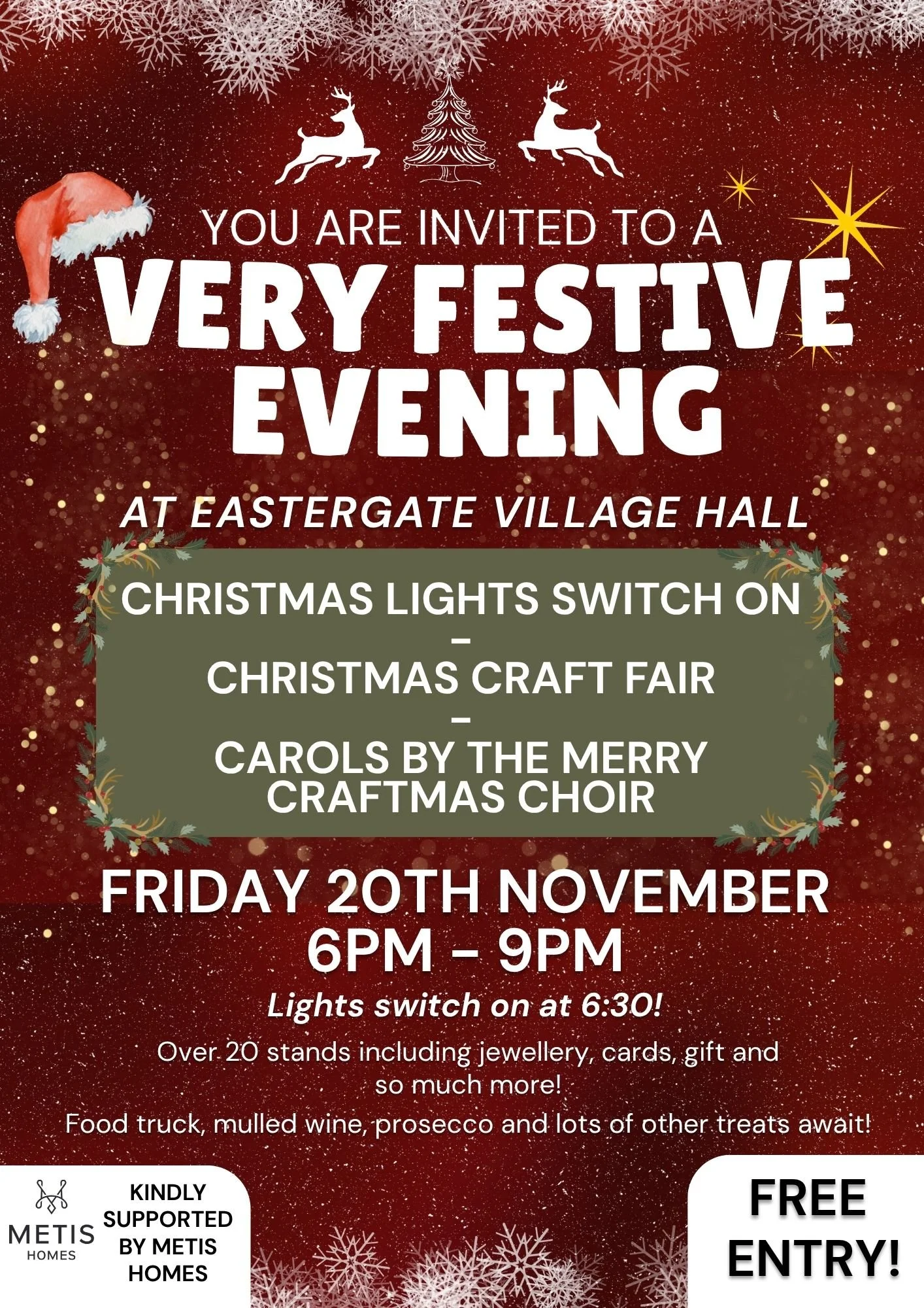Christmas Craft Fair Evening Event, lights turn on and Christmas Carols