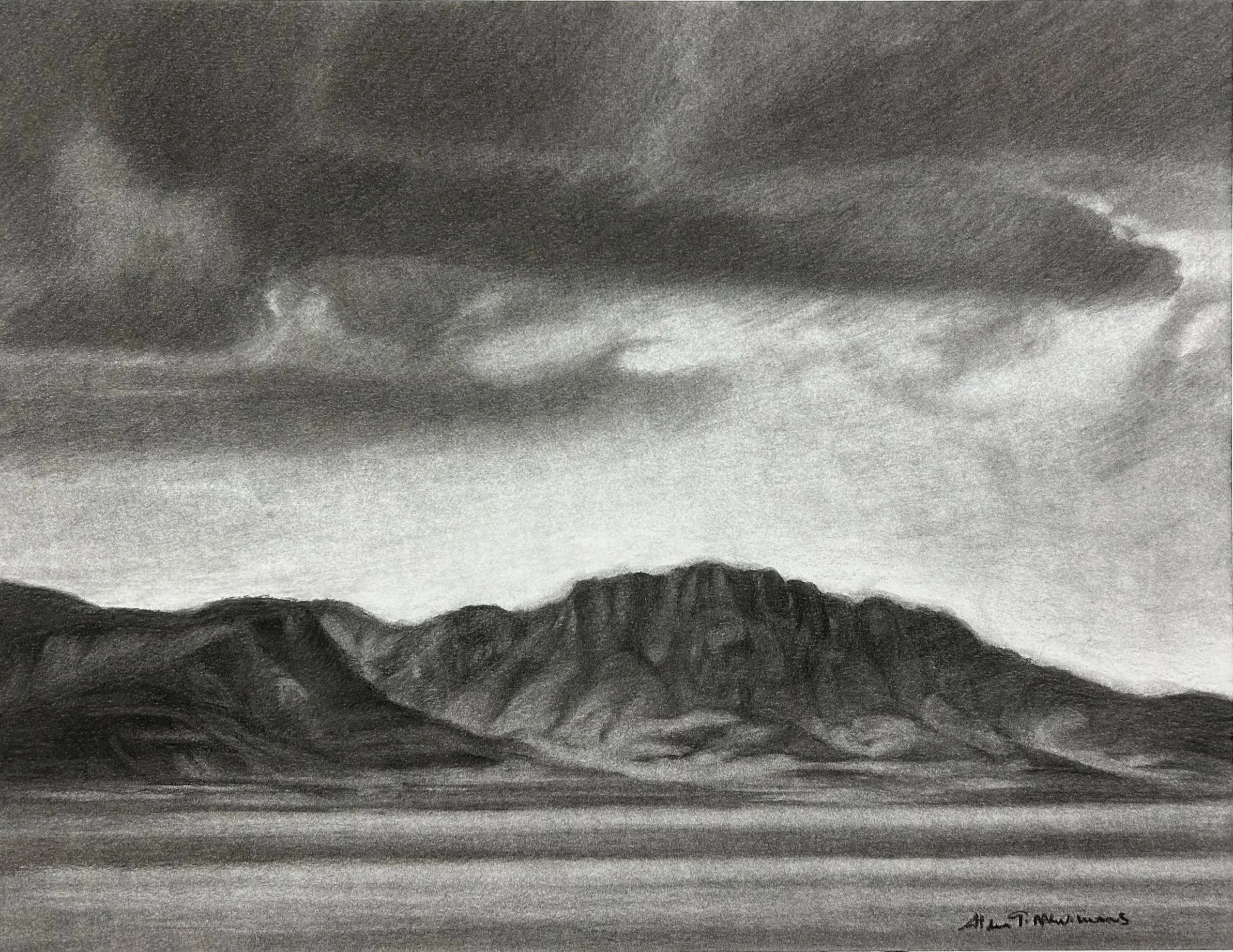Table Mountain #2 / Charcoal on paper /  19" x 24" / 2025 / Utah / Commission