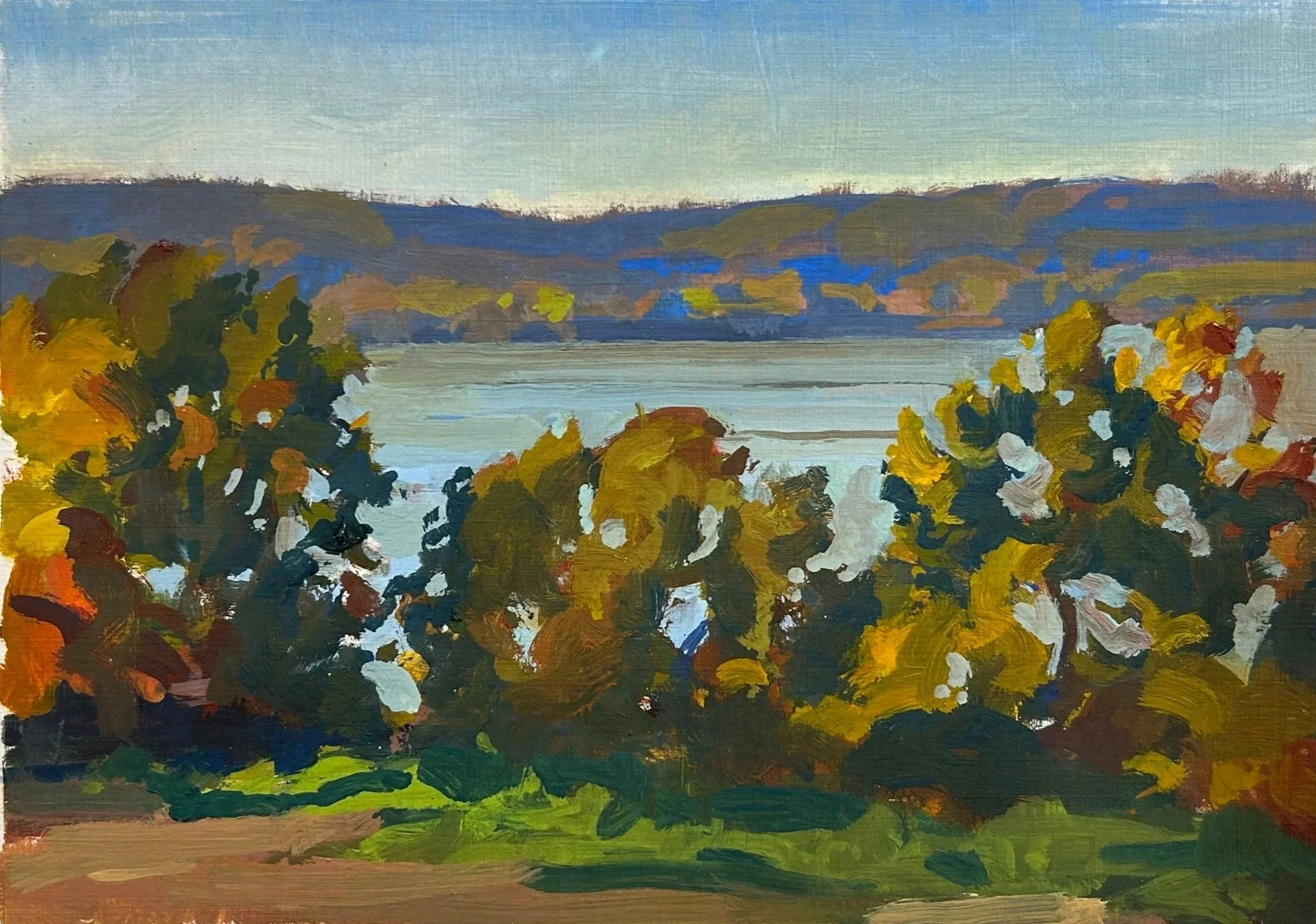 "Our Backyard" - Autumn #2 / Oil on paper / 14.5" x 17" (framed) / 2024 / Hudson River, Beacon, New York / Available