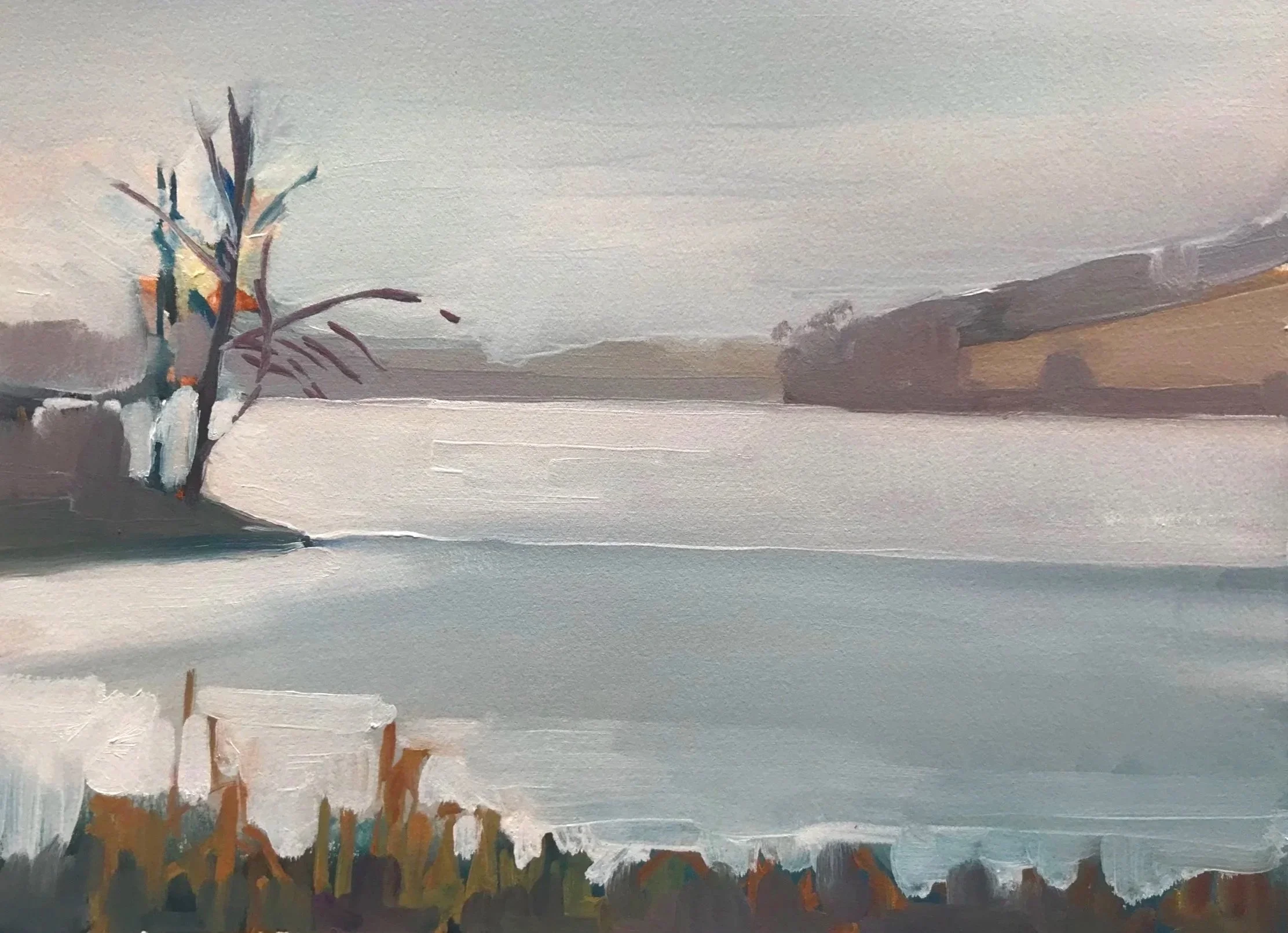 Bontecou Lake, Winter / Oil on paper / 18.25" x 22" (framed) / 2020 / Stanford & Washington, New York / SOLD