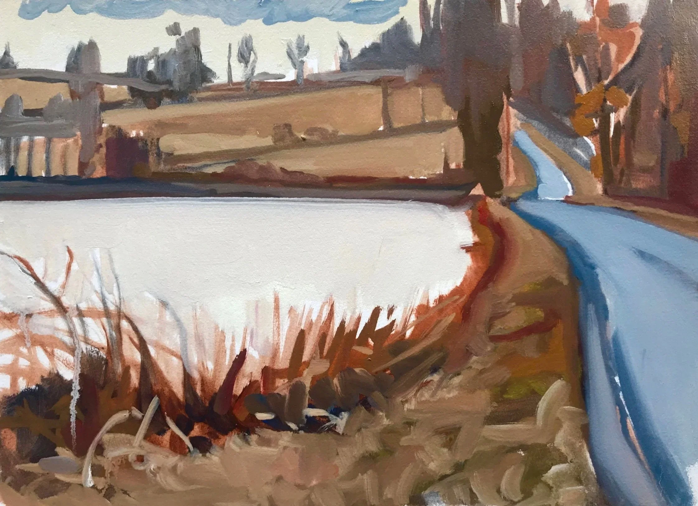 Bontecou Lake, Winter #2 / Oil on paper / 18.25" x 22" (framed) / 2020 / Stanford & Washington, New York / Available