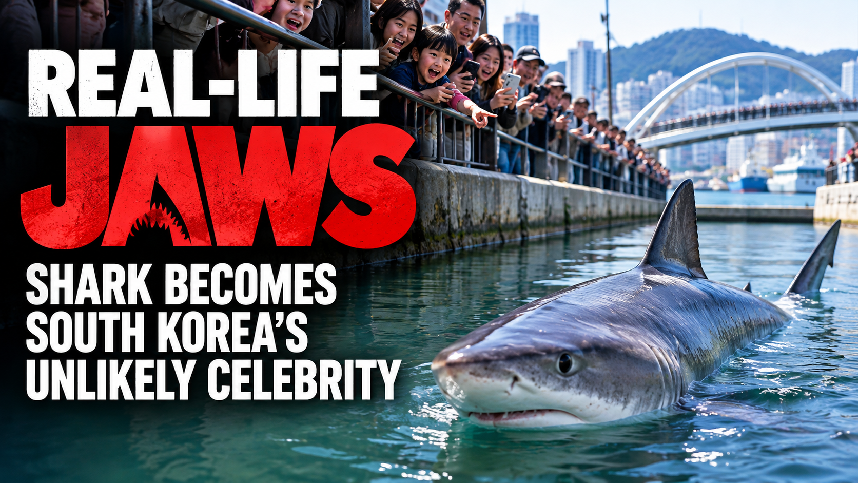 Real-life JAWS drama as giant shark becomes unlikely celebrity after getting trapped in South Korean canal