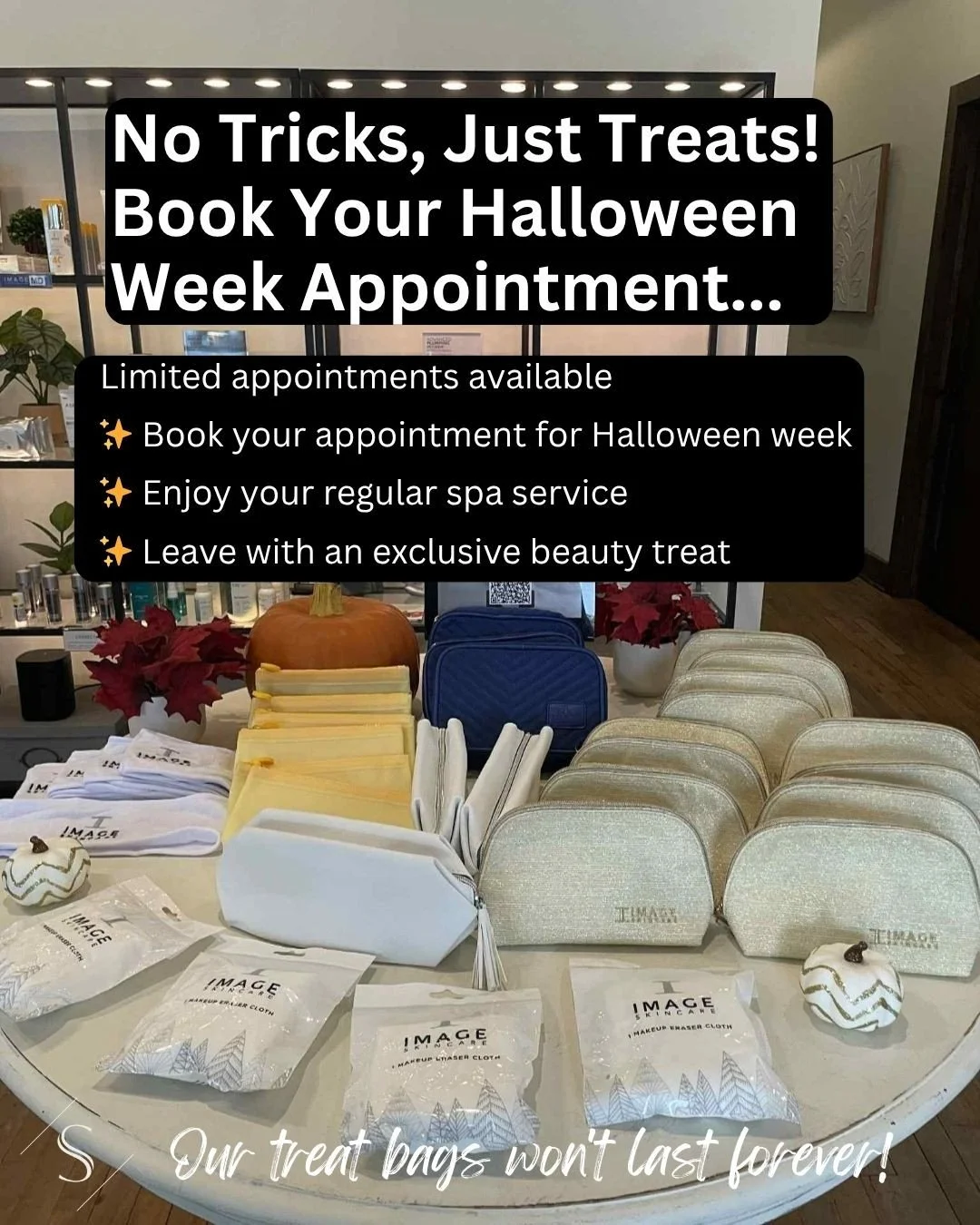 This Halloween week, every appointment comes with a special surprise!⁠
Get ready for treats without the tricks when you book your spa appointment October 27-31. Each guest will receive a complimentary beauty treat from our cauldron of goodies - think
