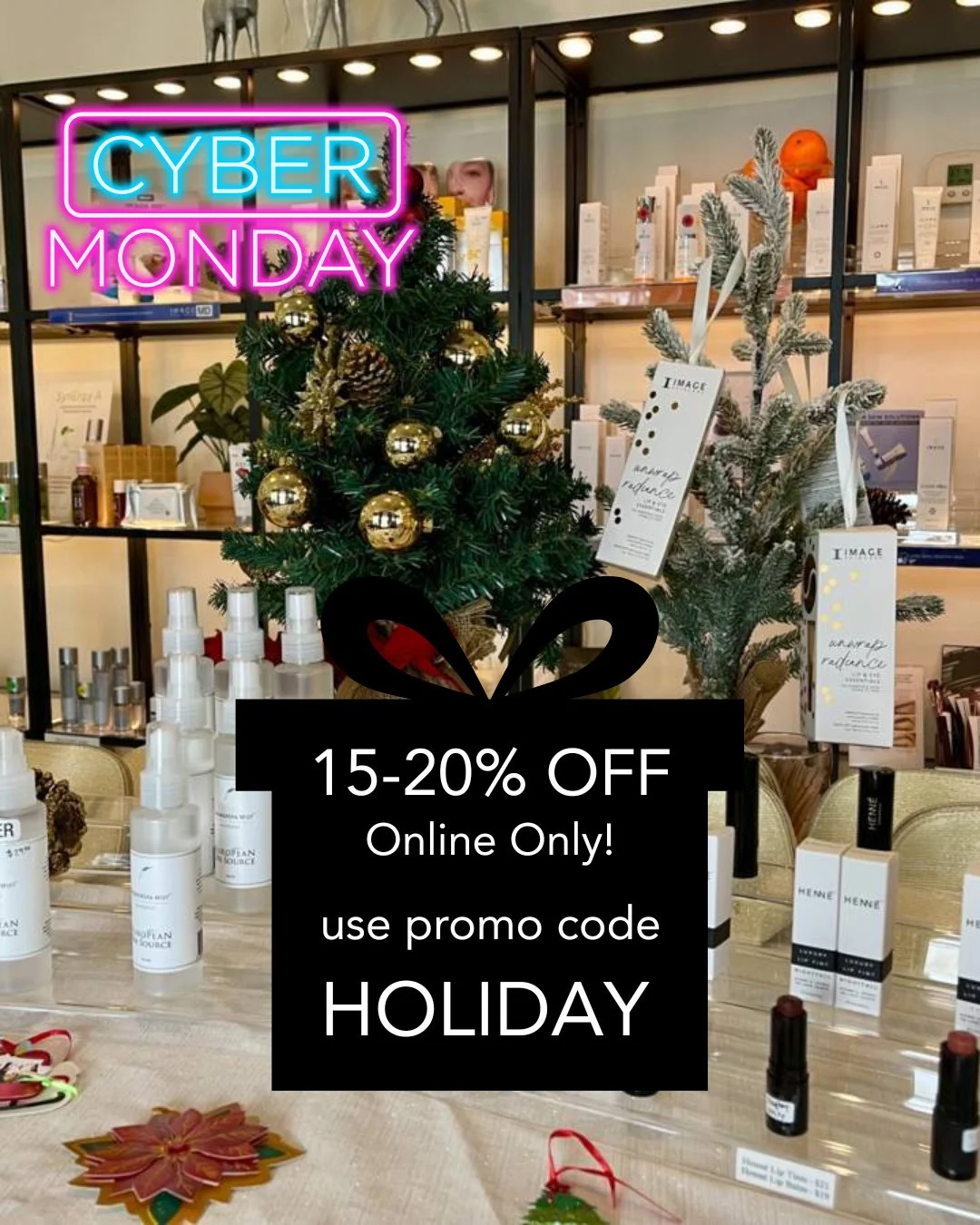 ✨Cyber Monday is ON &mdash; shop from the comfort of your cozy couch and save!⁠
⁠
Use code HOLIDAY for 15-20% OFF online only &mdash; TODAY! 🛍️ (while supplies last!)⁠
⁠
Stock up on skincare essentials, grab gifts for your glow-getters, and don&rsqu
