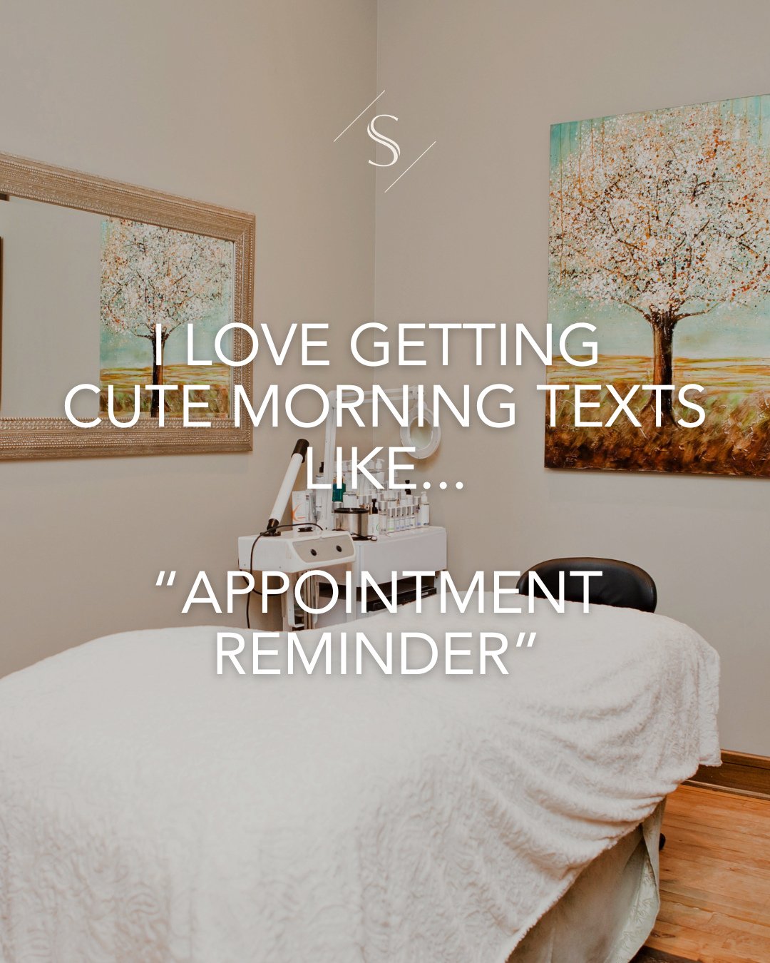 💬 Good morning, gorgeous.⁠
⁠
This is your official cute morning text:⁠
✨ &ldquo;Reminder: You deserve your facial.&rdquo; ✨⁠
⁠
Nothing hits quite like an appointment reminder when you already have your next glow session on the books. Calm nervous sy