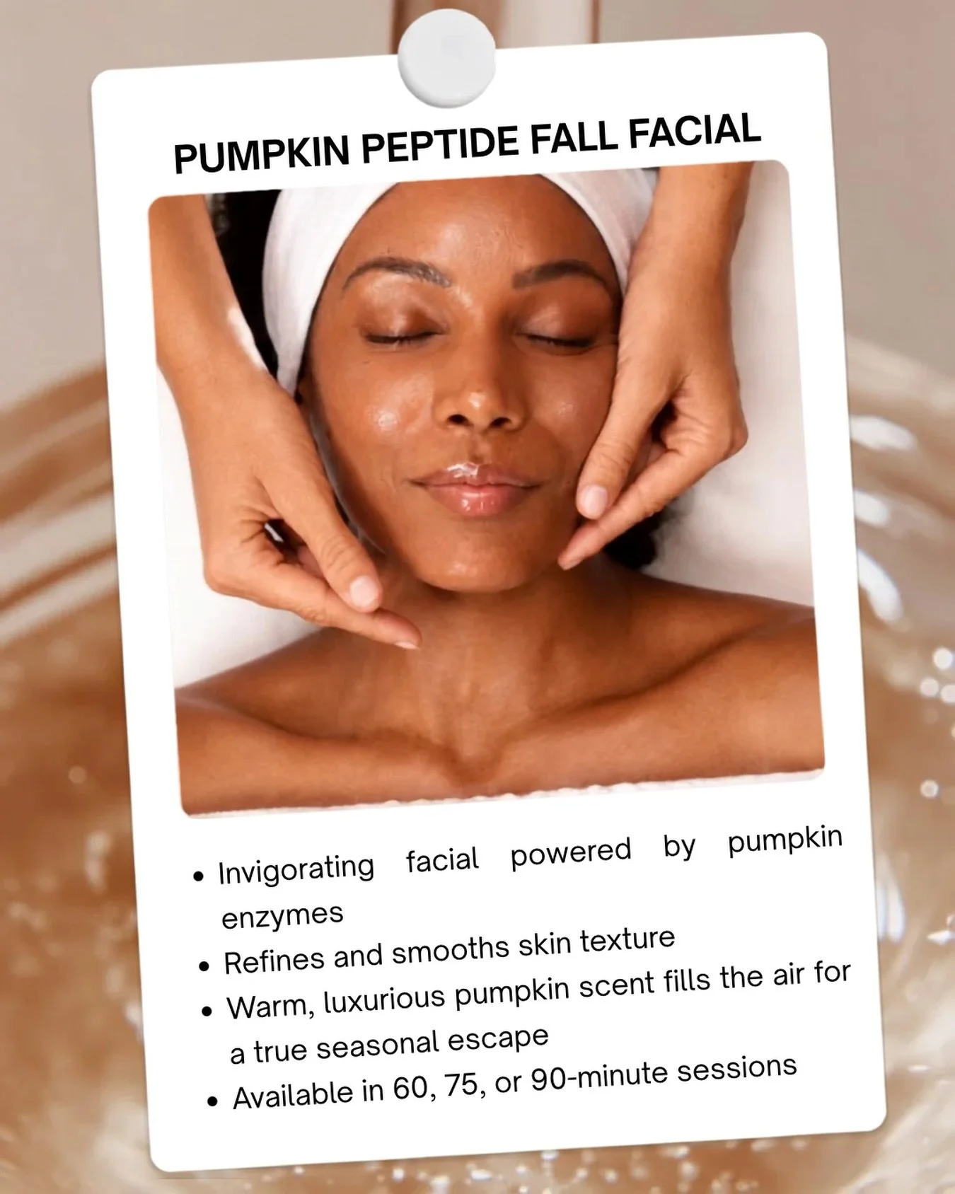 Pumpkin enzymes. Smoother texture. A warm pumpkin scent that makes the season worth slowing down for. This one is seasonal and special, so book while you can. 60, 75, or 90 minutes. Link in bio to book. 

#PumpkinFacial #FallFacial #EnzymeFacial #Sea