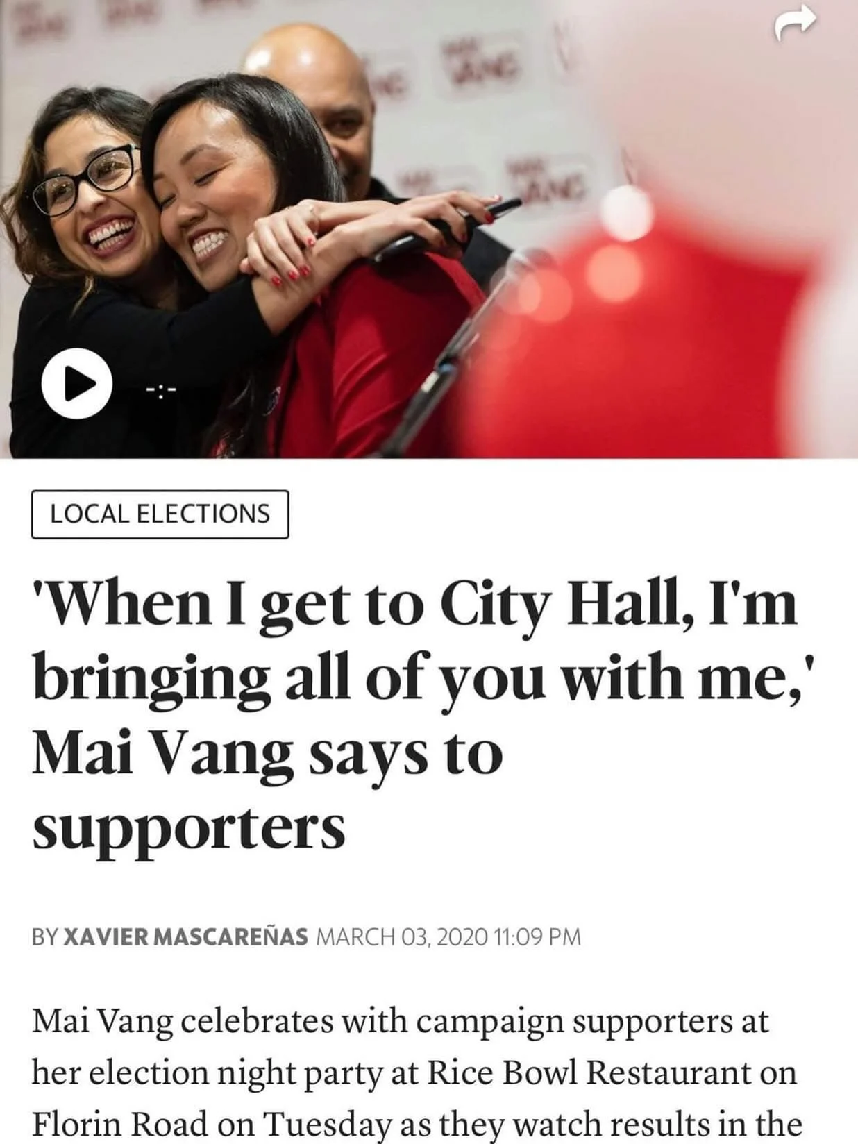 I met Mai Vang in 2018 when I was running for the school board. We clicked right away. Two daughters of immigrants and refugees. Big families. Big hearts. A deep love for our Sacramento community.

Mai is running a true grassroots campaign for Congre