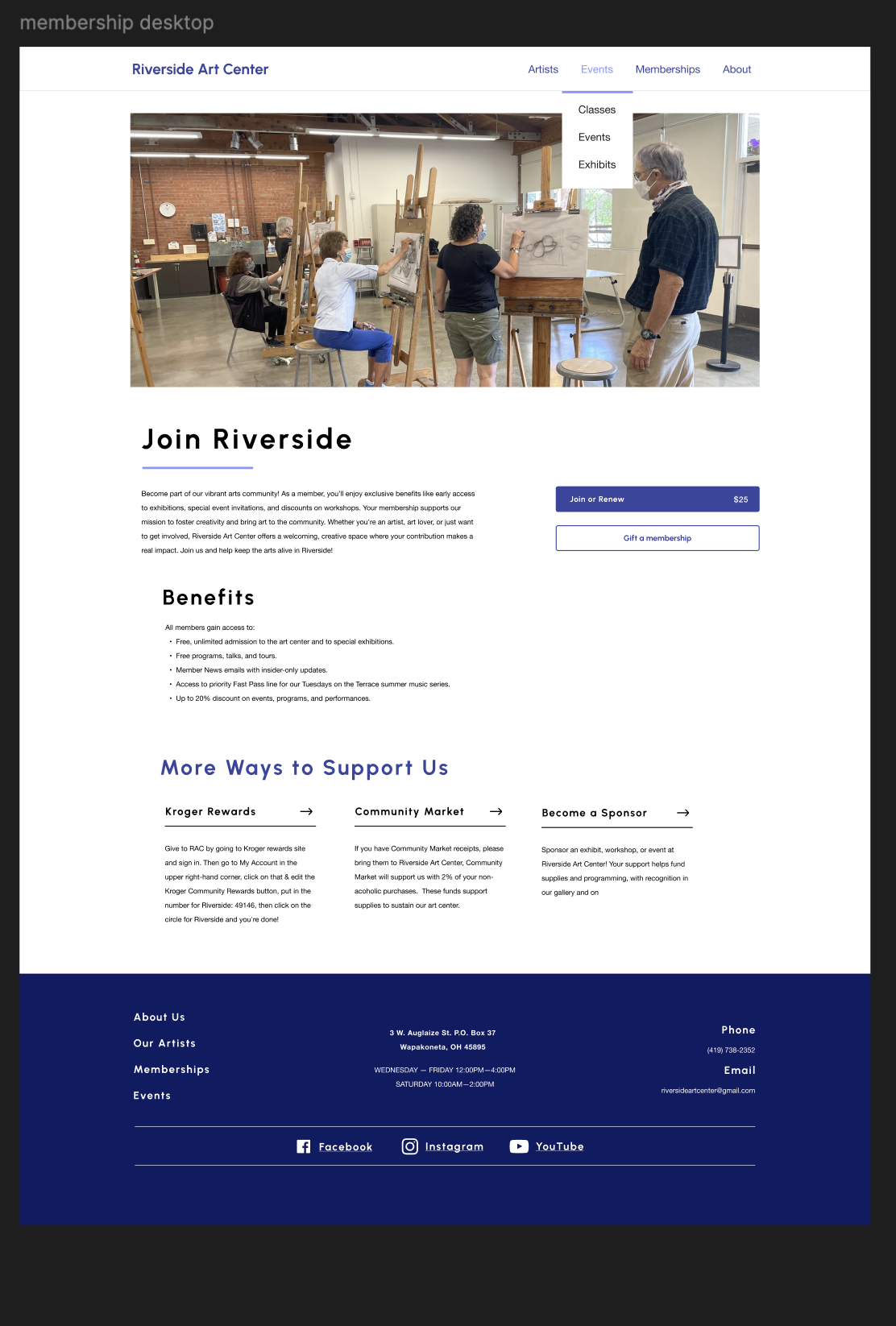 Memberships Wireframe