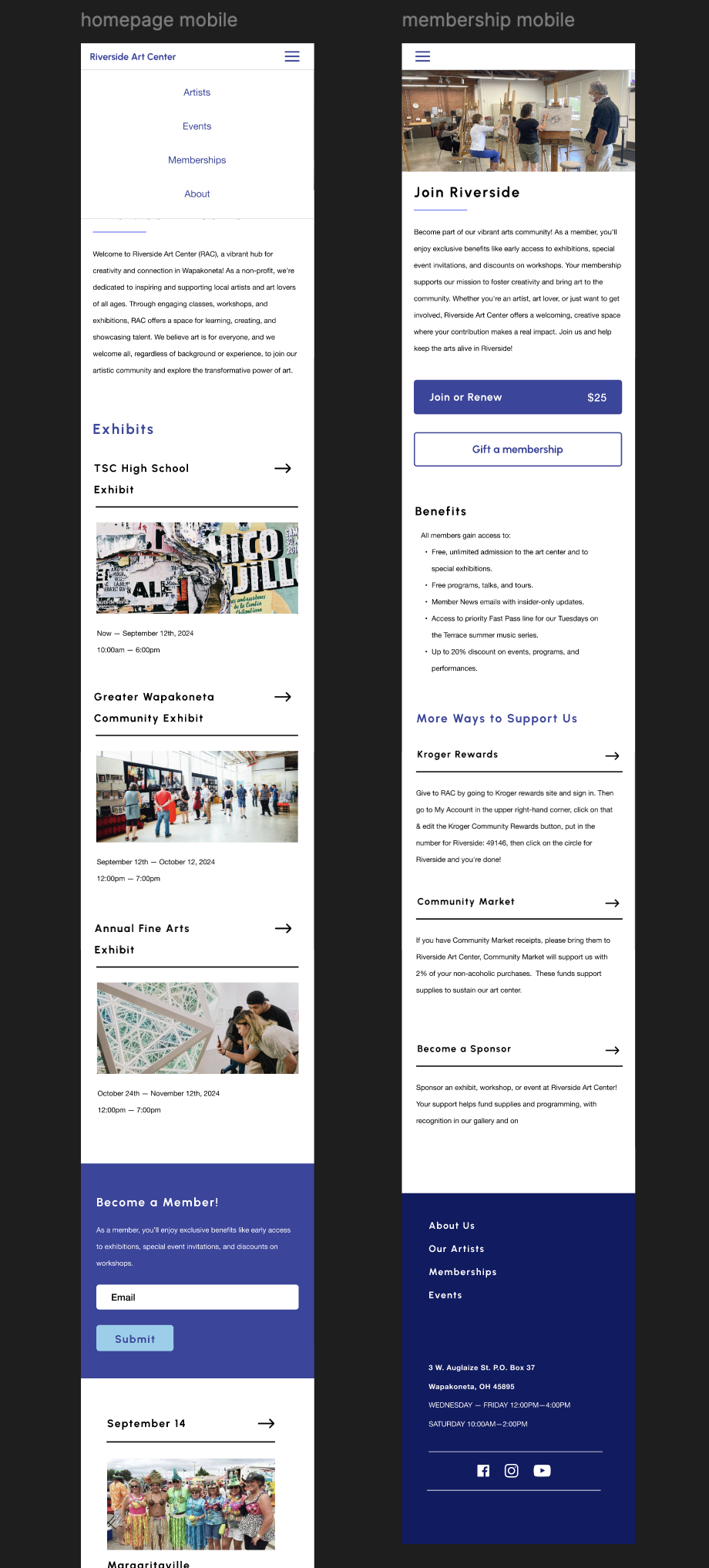 Homepage & Memberships Mobile Wireframe