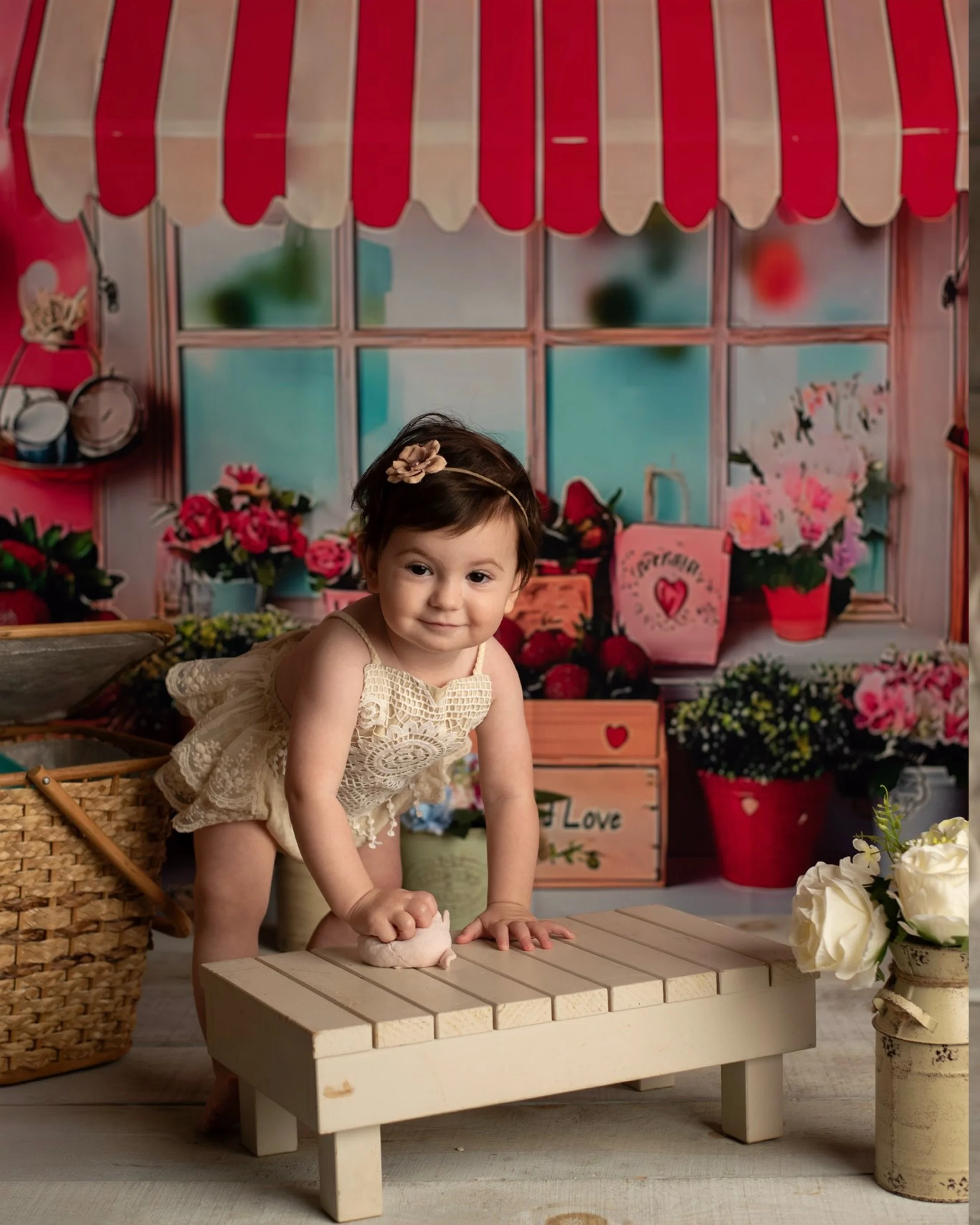 Miss A ~ One Already! 
She had a BERRY good time with her cake smashing....at first...no cake touching to be done and she was quite happy just eating the raspberries! 
But then ...she realized she could push the cake over and smash it with the cake s