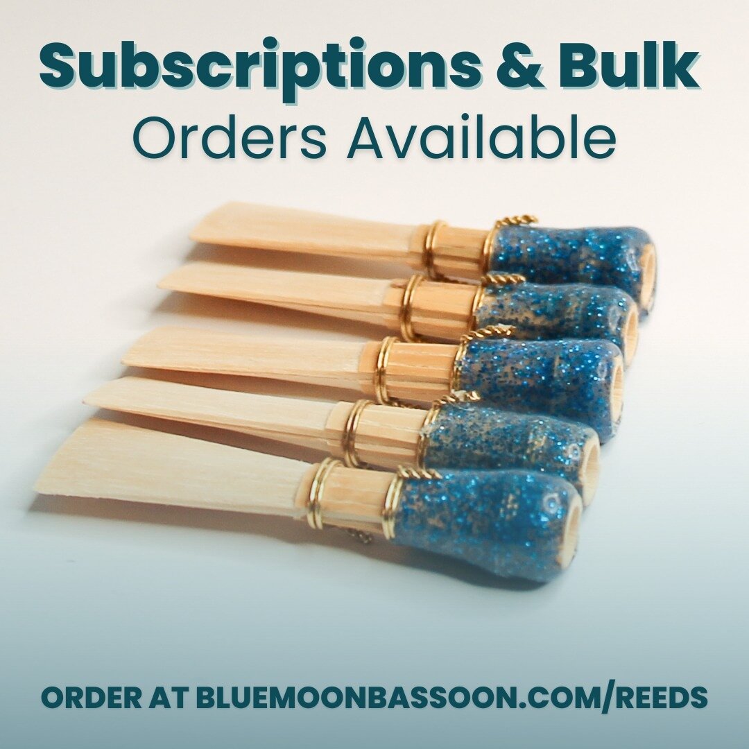 Need bassoon reeds delivered monthly, or are you looking to buy 10+? Subscriptions and bulk discounts are available! 🥳⁠
⁠
Shop at the #linkinbio or bluemoonbassoon.com/reeds⁠
.⁠
.⁠
.⁠
.⁠
.⁠
#smallbusiness #shopsmall #onlineshopping #womanowned #bass